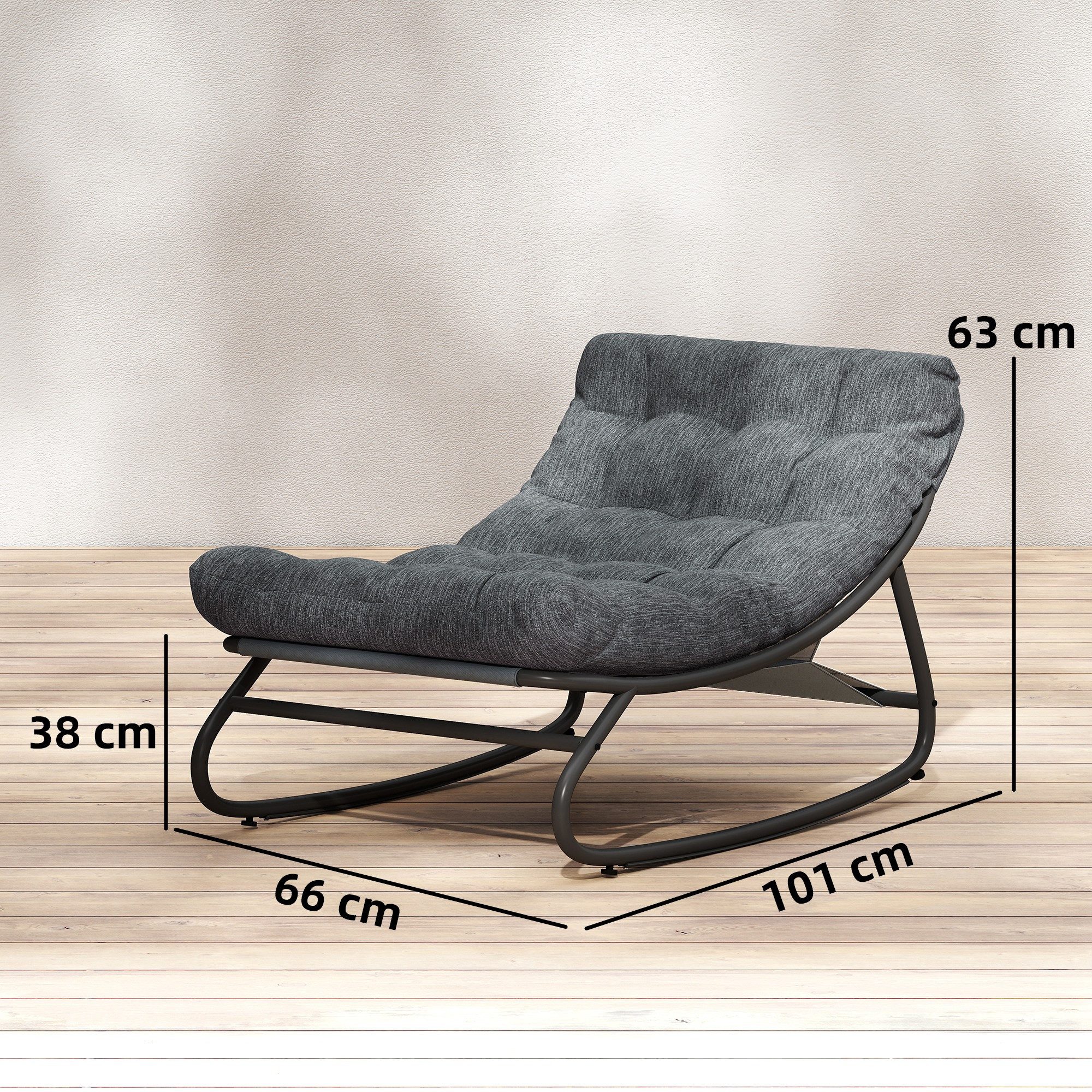 Outsunny Schaukelstuhl mit breitem Netzsitz dickem Kissen (Schaukelsessel, 1 St), für Garten Balkon Hof Terrasse 101 x 66 x 63 cm Grau