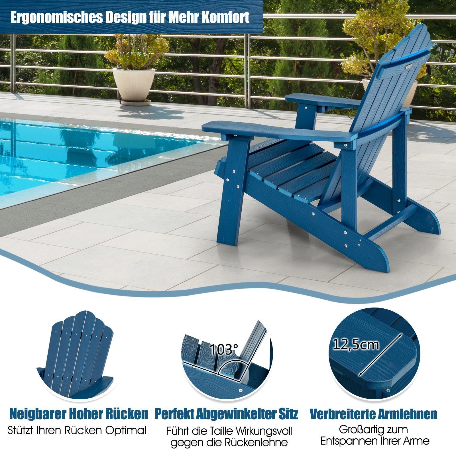 KOMFOTTEU Gartenstuhl Adirondack Stuhl mit Getränkehalter, 150 kg Tragfähigkeit