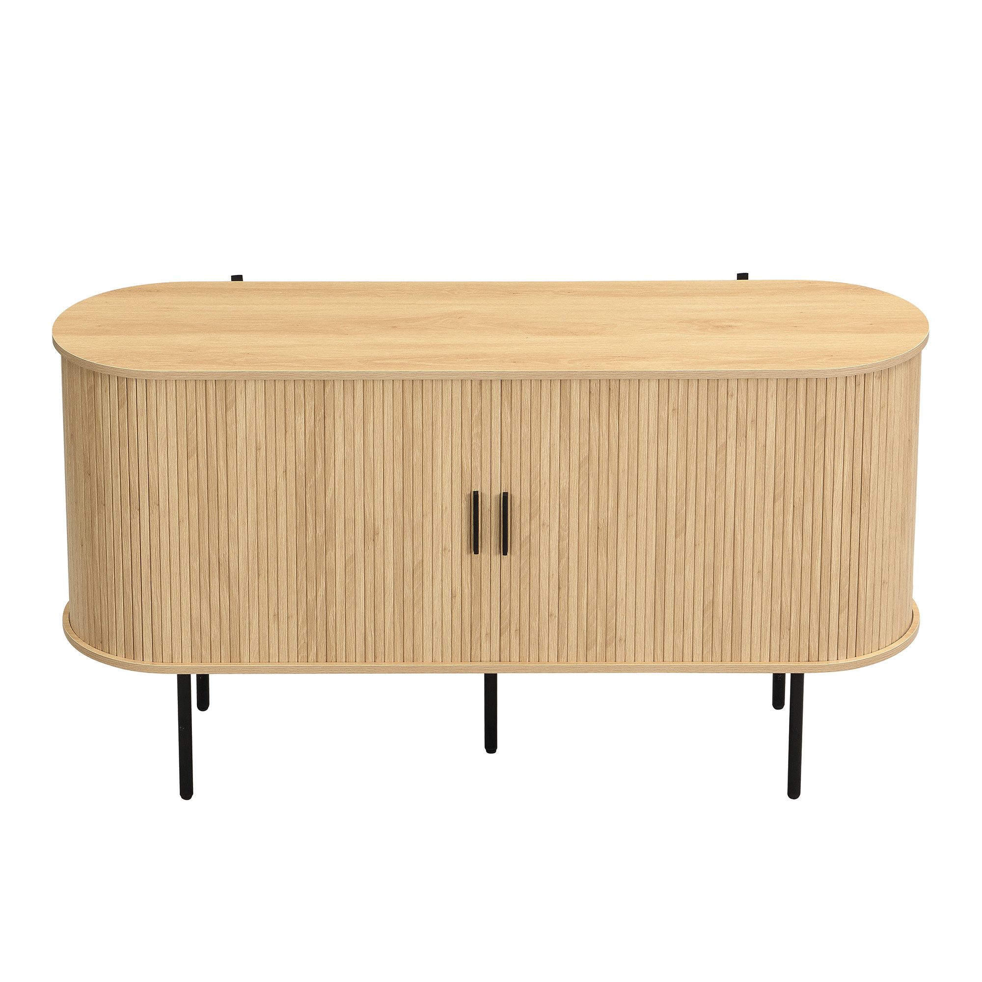 Merax Sideboard in Holzoptik, Schrank Wohnzimmerschrank Anrichte (1 St), Kommode mit Rolltüren, Stauraum und Metallbeinen, 140x40x78cm