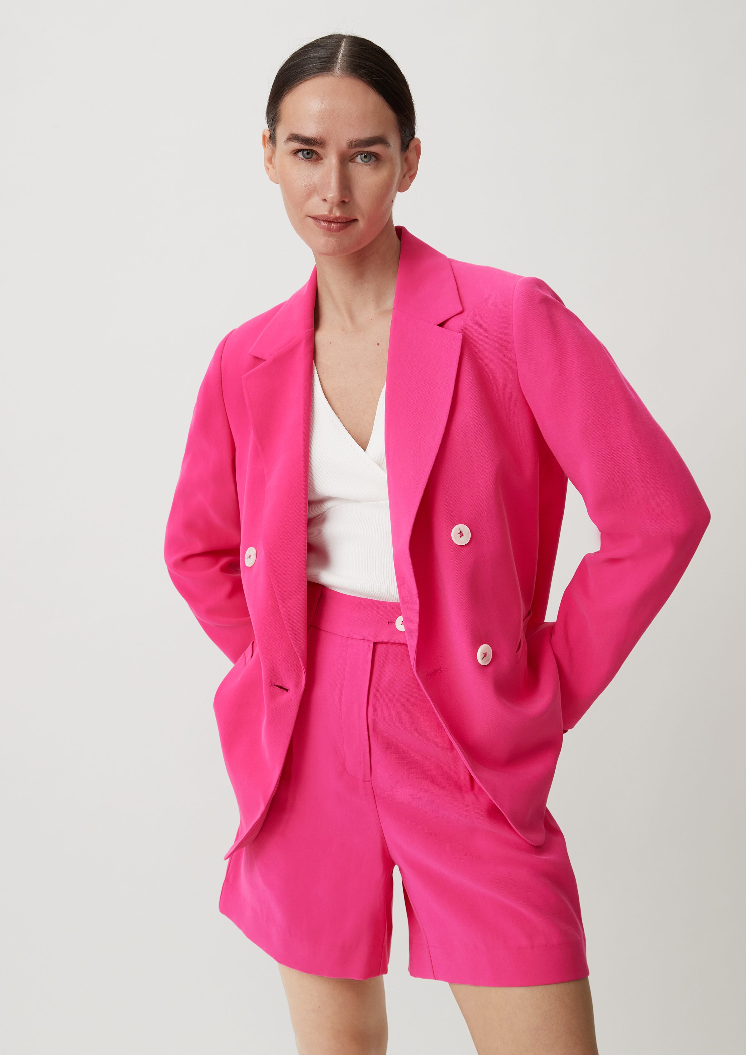 Comma Blusenblazer Langer pink Blazer Viskosemix aus Logo