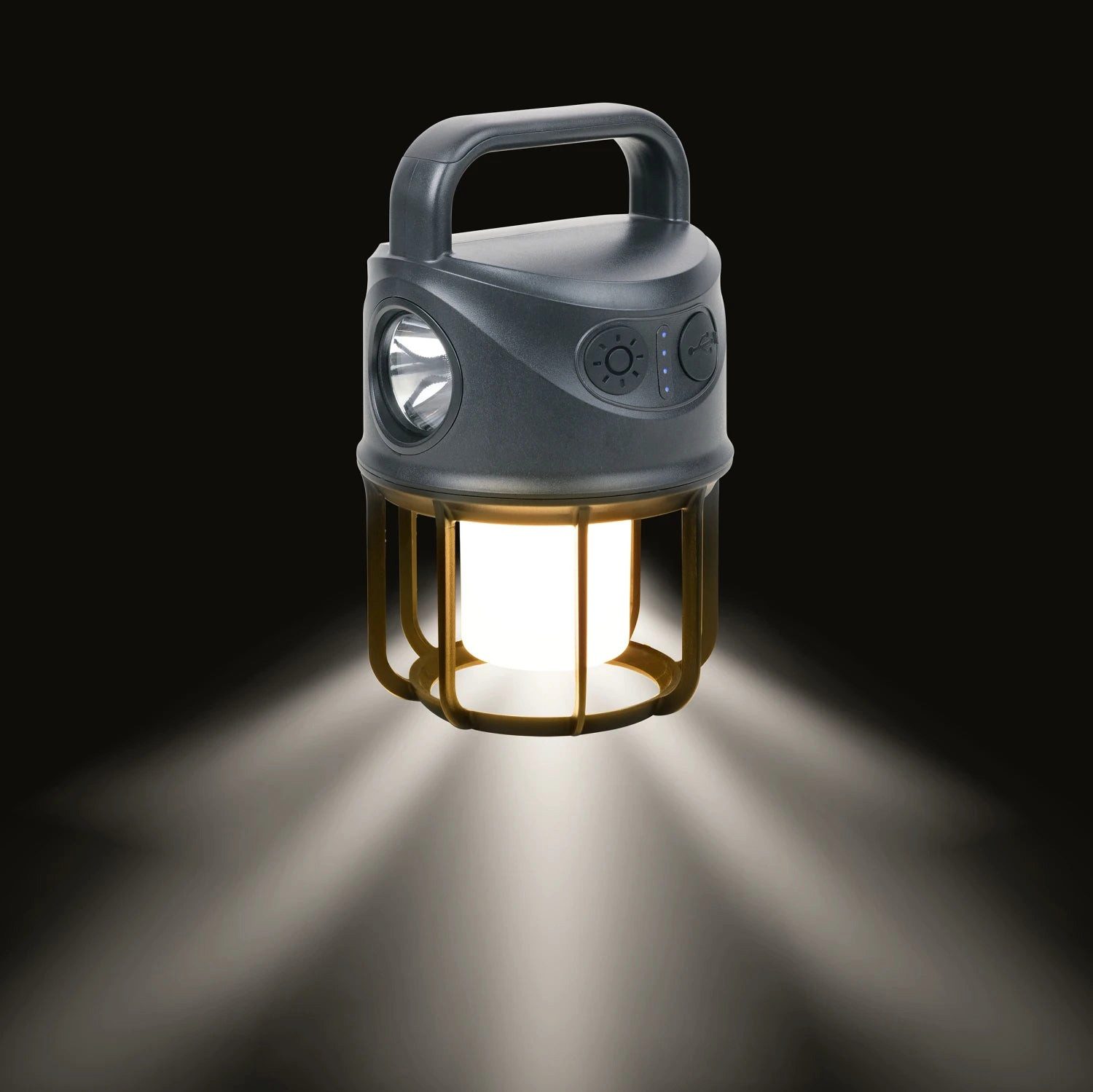 TROIKA LED Außen-Stehlampe Campinglampe NIGHT OWL, mit Akku und Powerbank – wiederaufladbar, LED fest integriert, Kaltweiß, Spotlight, Warmweiß, LED Camping Leuchte mit drei Lichtmodi, USB-C und IPX4 Schutz