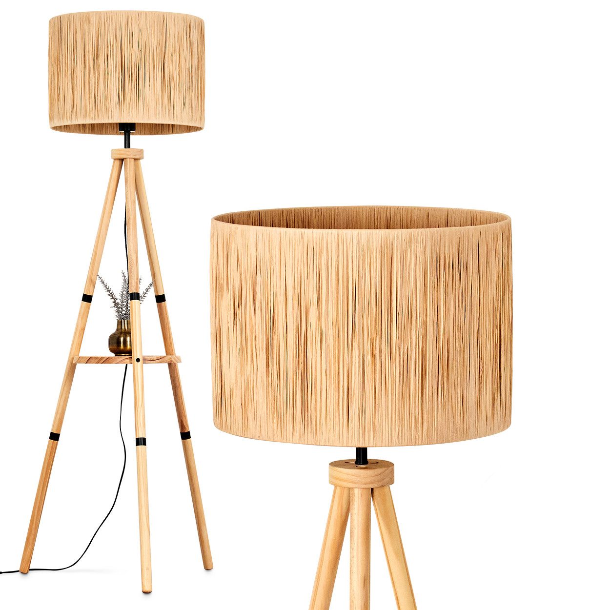 Stehlampe Stehlampe aus Holz/Bast in Naturfarben, Leuchte im Boho-Style