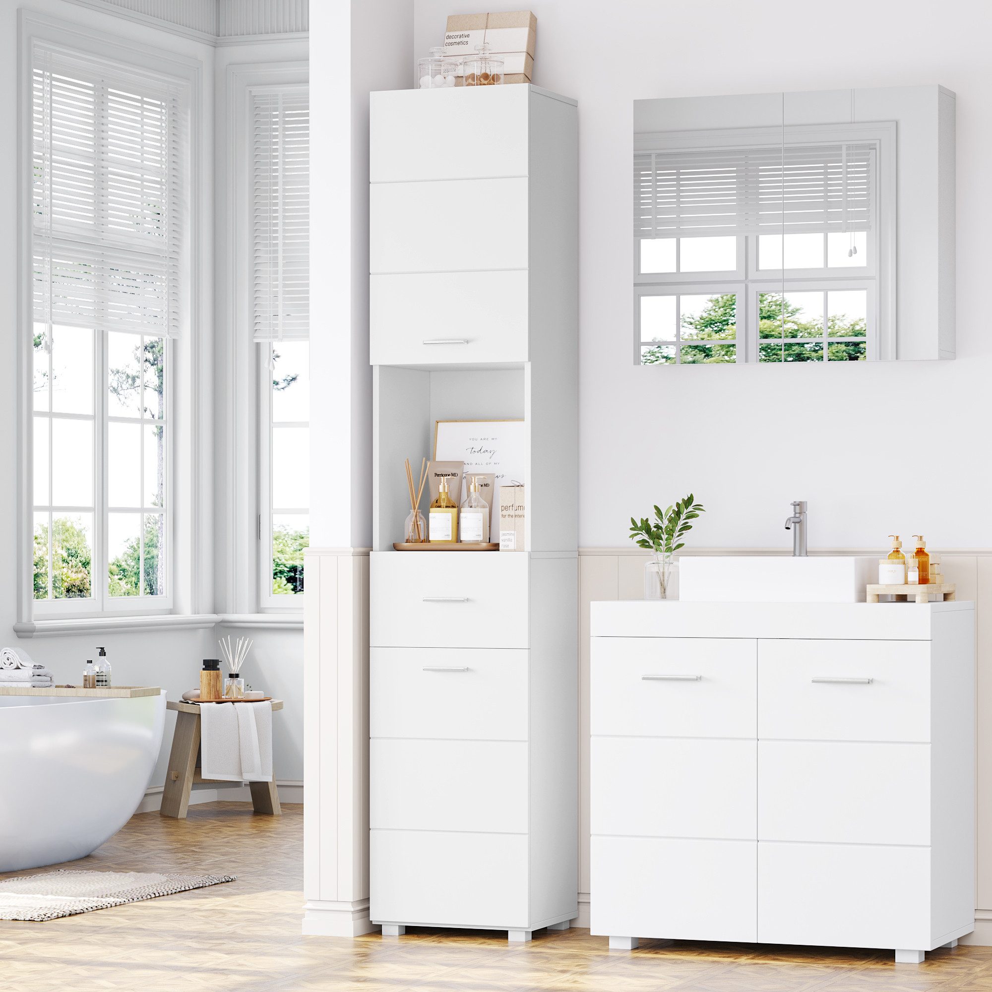 Homfa Hochschrank Badezimmerschrank Badschrank schmal, Soft-Close-Funktion, günstig online kaufen