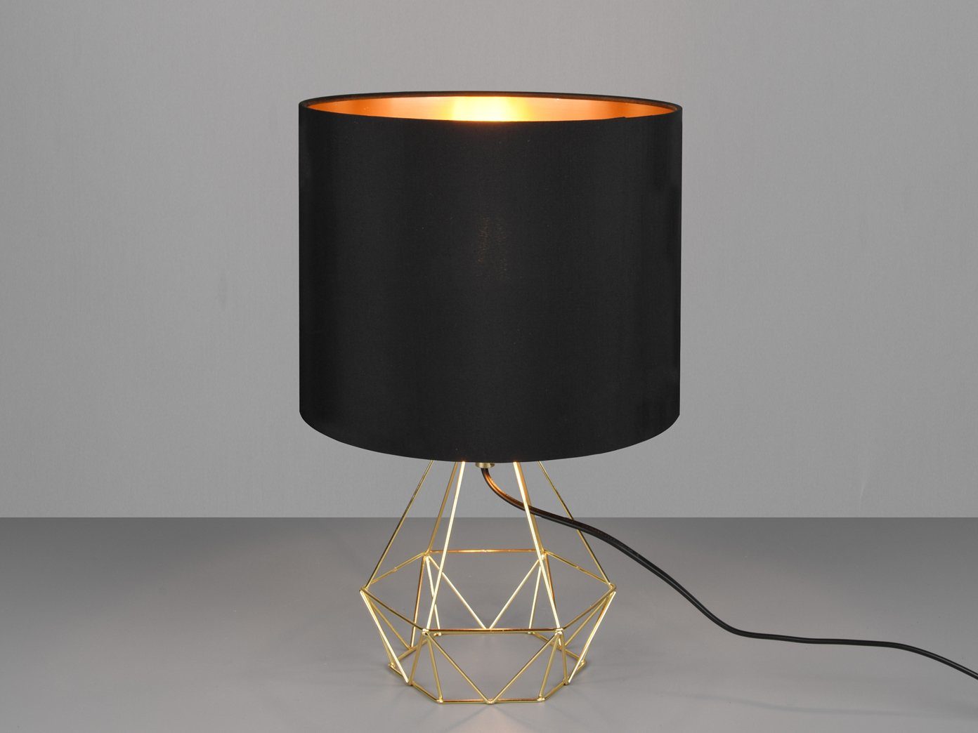 mit Leuchtmittel, Gitter-Lampe Stoff-Lampenschirm Industrie-Design ohne meineWunschleuchte schwarz gold Nachttischlampe,