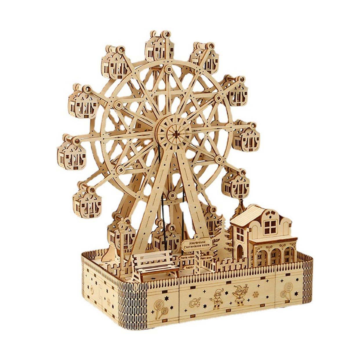 DOPWii 3D-Puzzle 3D Holzpuzzle, DIY Riesenrad Spieluhr mit Zahnradantrieb, günstig online kaufen