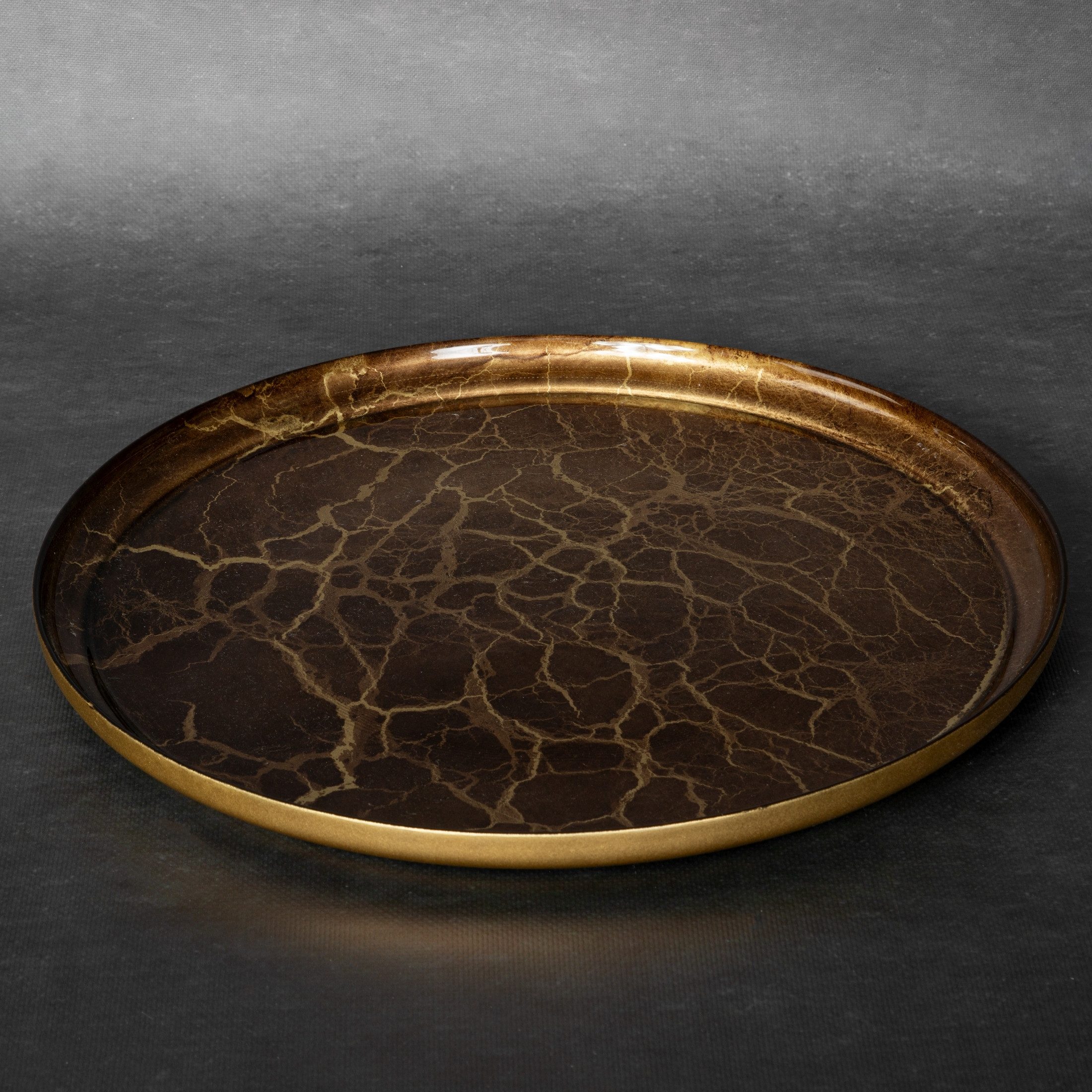 Eurofirany Dekoteller SUZI-Teller aus Kunstglas mit Goldader, in Farbe Braun/Gold,in Größe 33cm,28 cm und 15cm