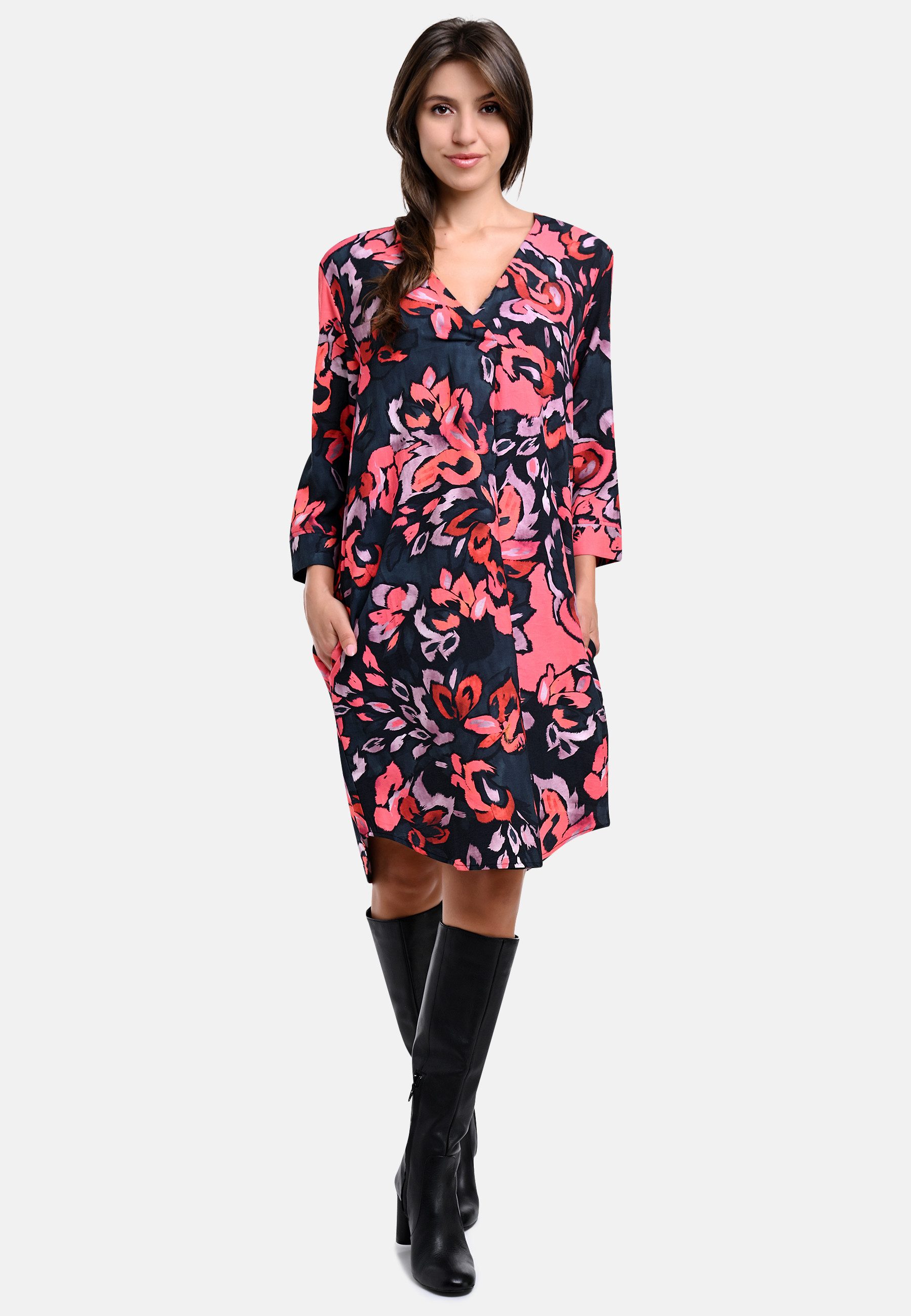 BICALLA Midikleid Kleid mit Blüten-Print in Rot/Schwarz (1-tlg)