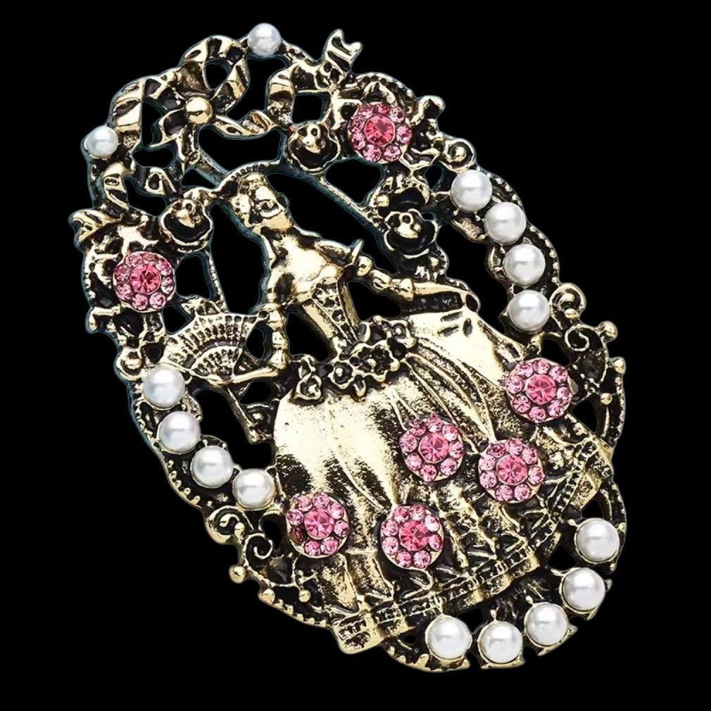 Dark-Desires Brosche Große Brosche mit "Lady mit Fächer" barock in goldfarb günstig online kaufen