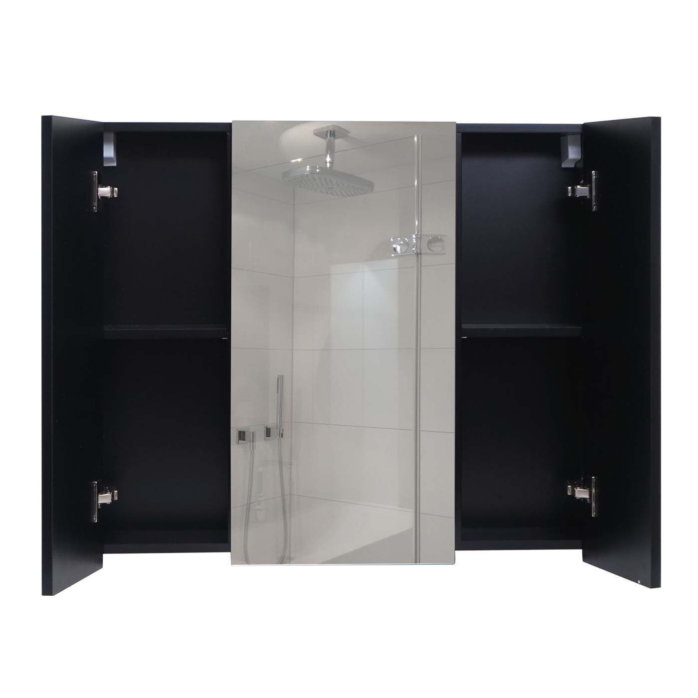 Ablageflächen, schwarz Badezimmerspiegelschrank MCW Hochglanz-Optik MCW-B19b-80 schwarz | mit