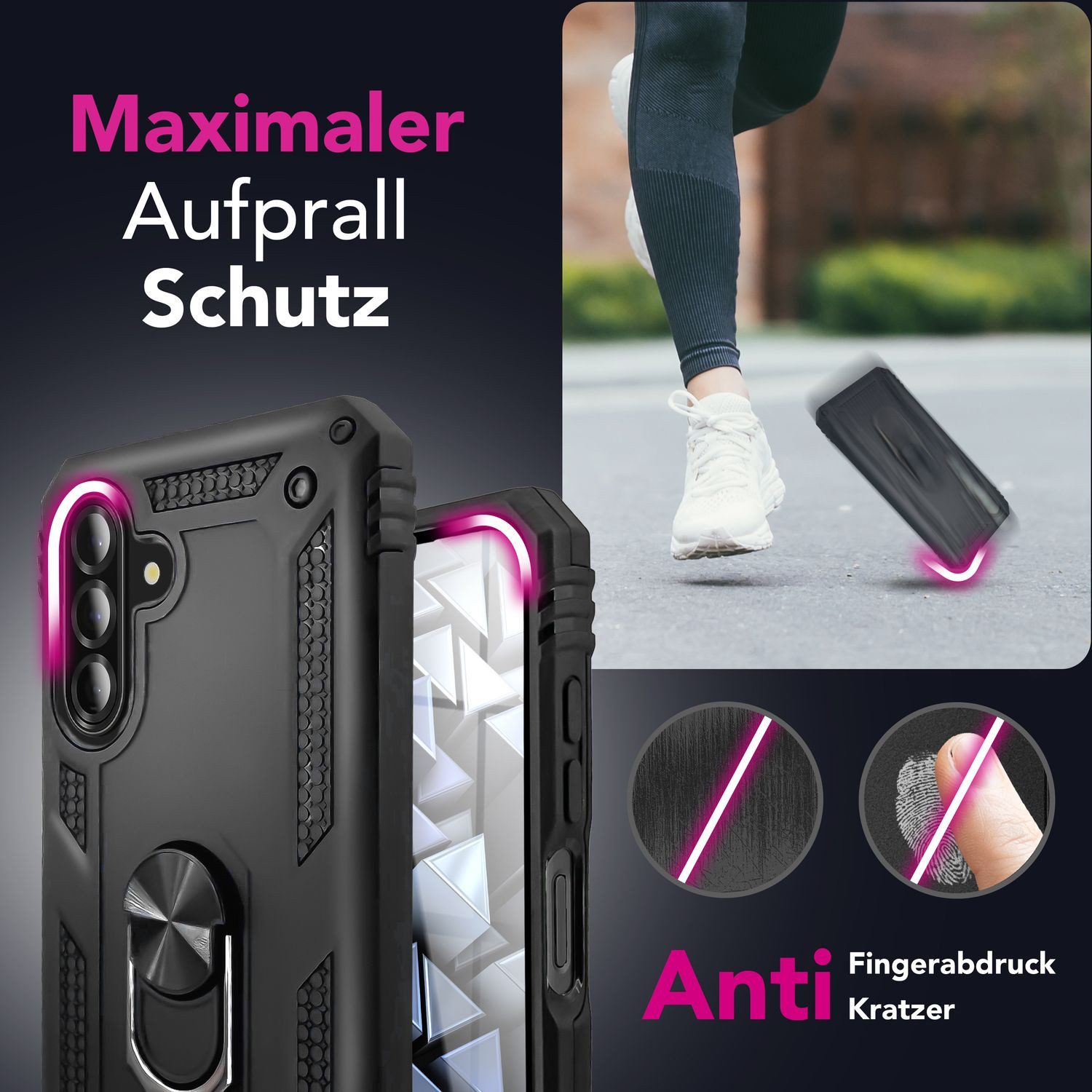 Nalia Smartphone-Hülle Samsung Galaxy A26 17 cm (6,7 Zoll), Military Style / 360° Dreh Ring / Ständer / Fallschutz Cover / Robust