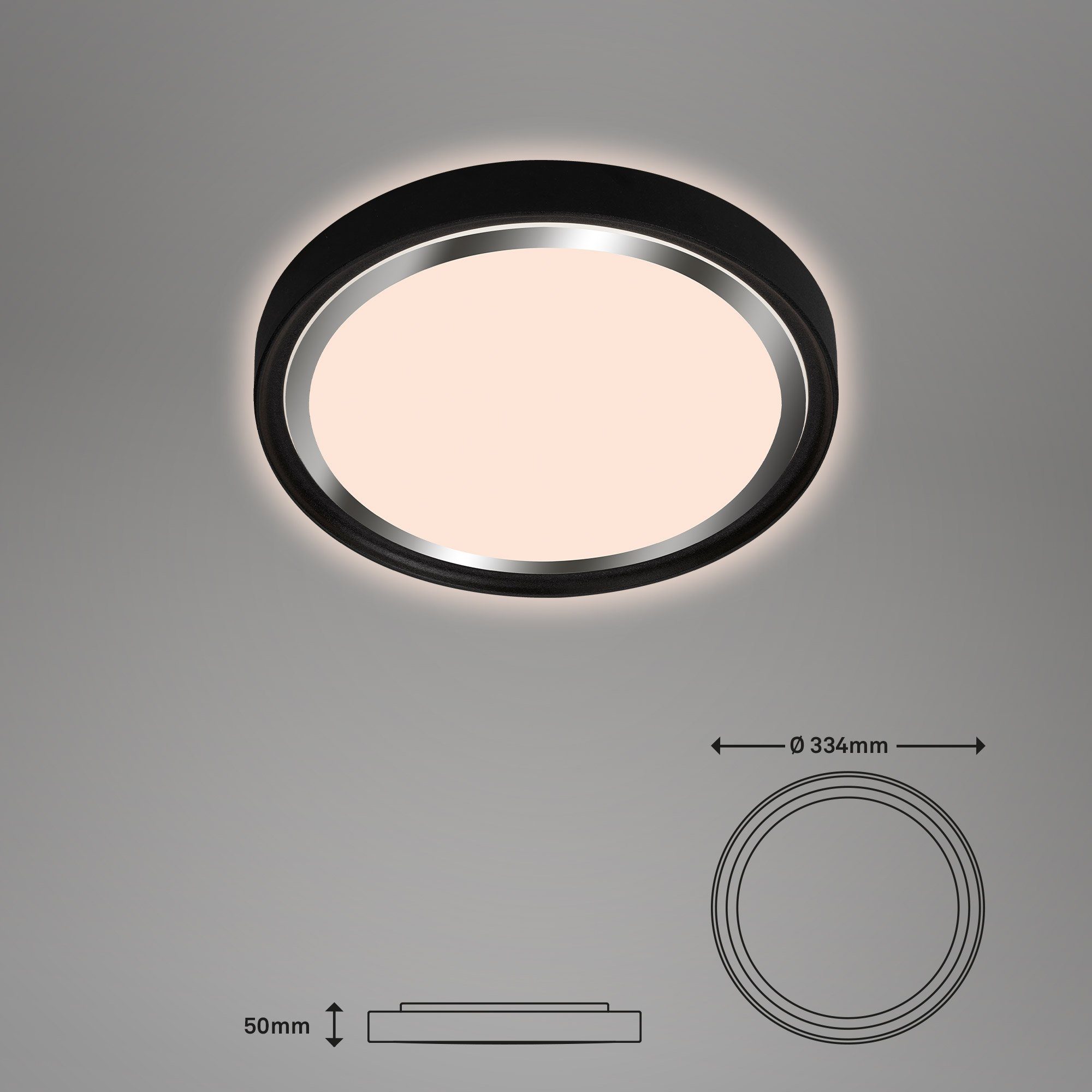 Briloner Leuchten LED Deckenleuchte 3438-015, cm schwarz, verbaut, LED Warmweiß, 33,4 Backlighteffekt, inkl. fest IP20