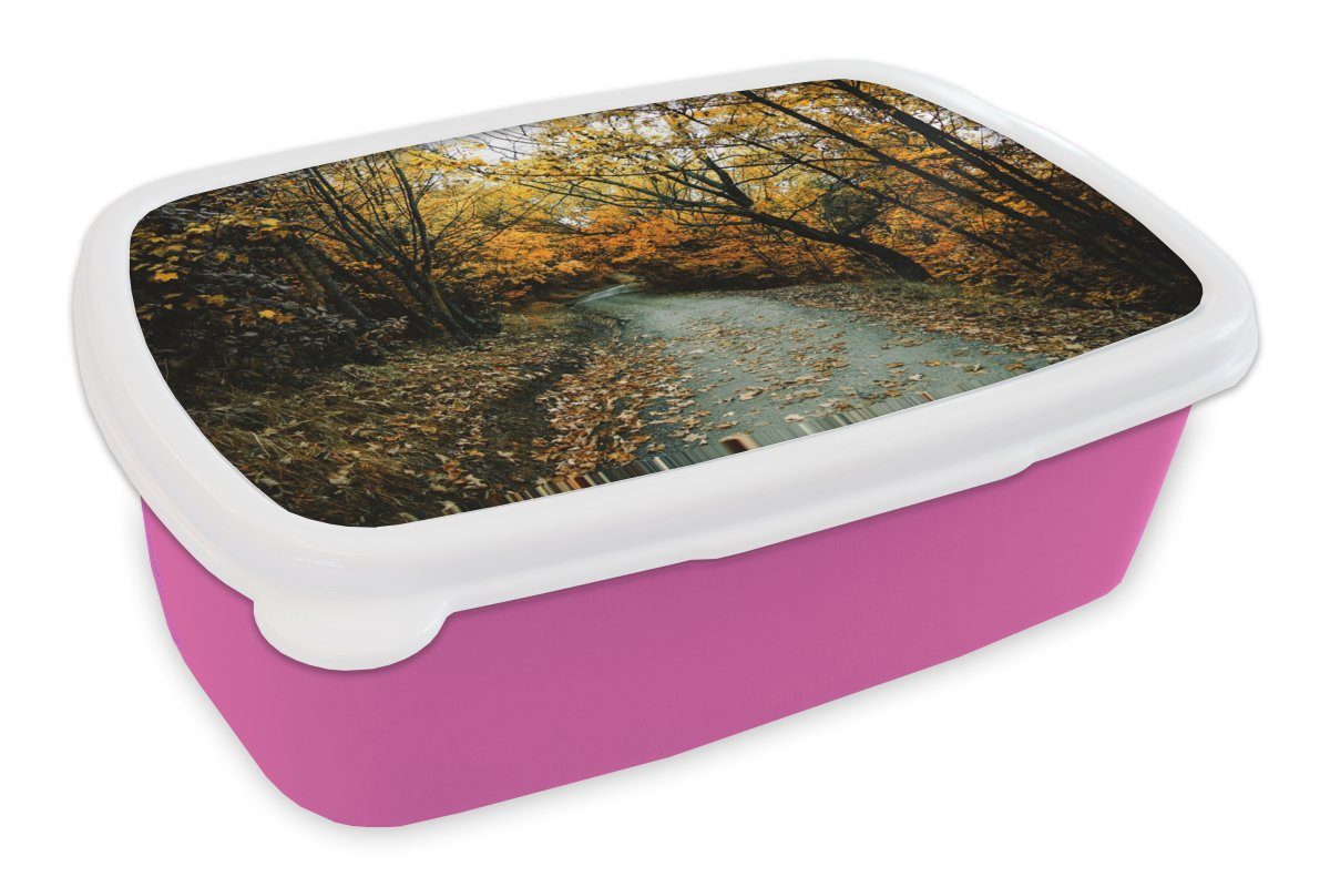 rosa MuchoWow Lunchbox Snackbox, Kinder, Kunststoff Wald, für Erwachsene, - - Blätter Mädchen, Brotbox Herbst Kunststoff, (2-tlg), Brotdose