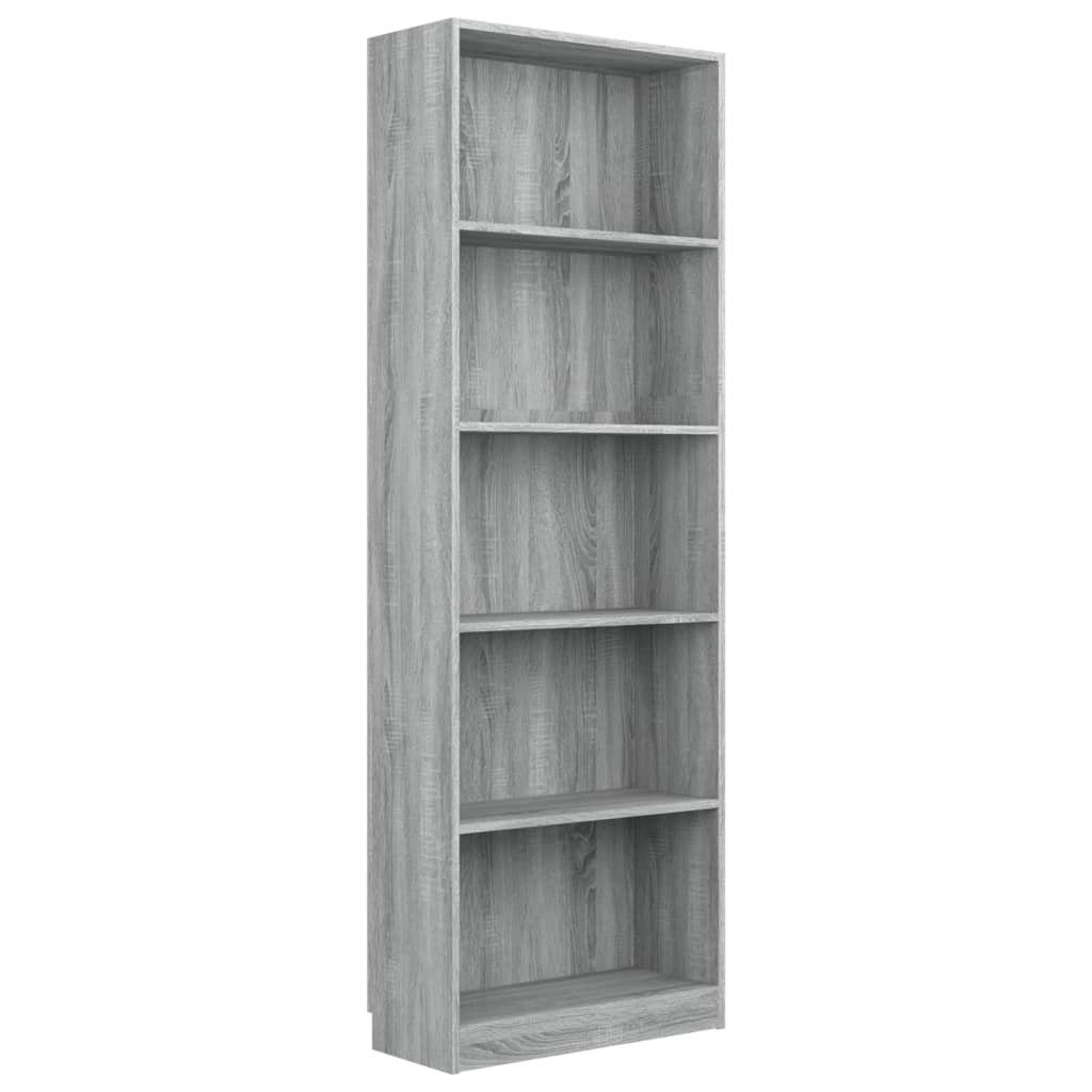 Holzwerkstoff Bücherregal 60x24x175 furnicato Grau Sonoma-Eiche 5 Fächer