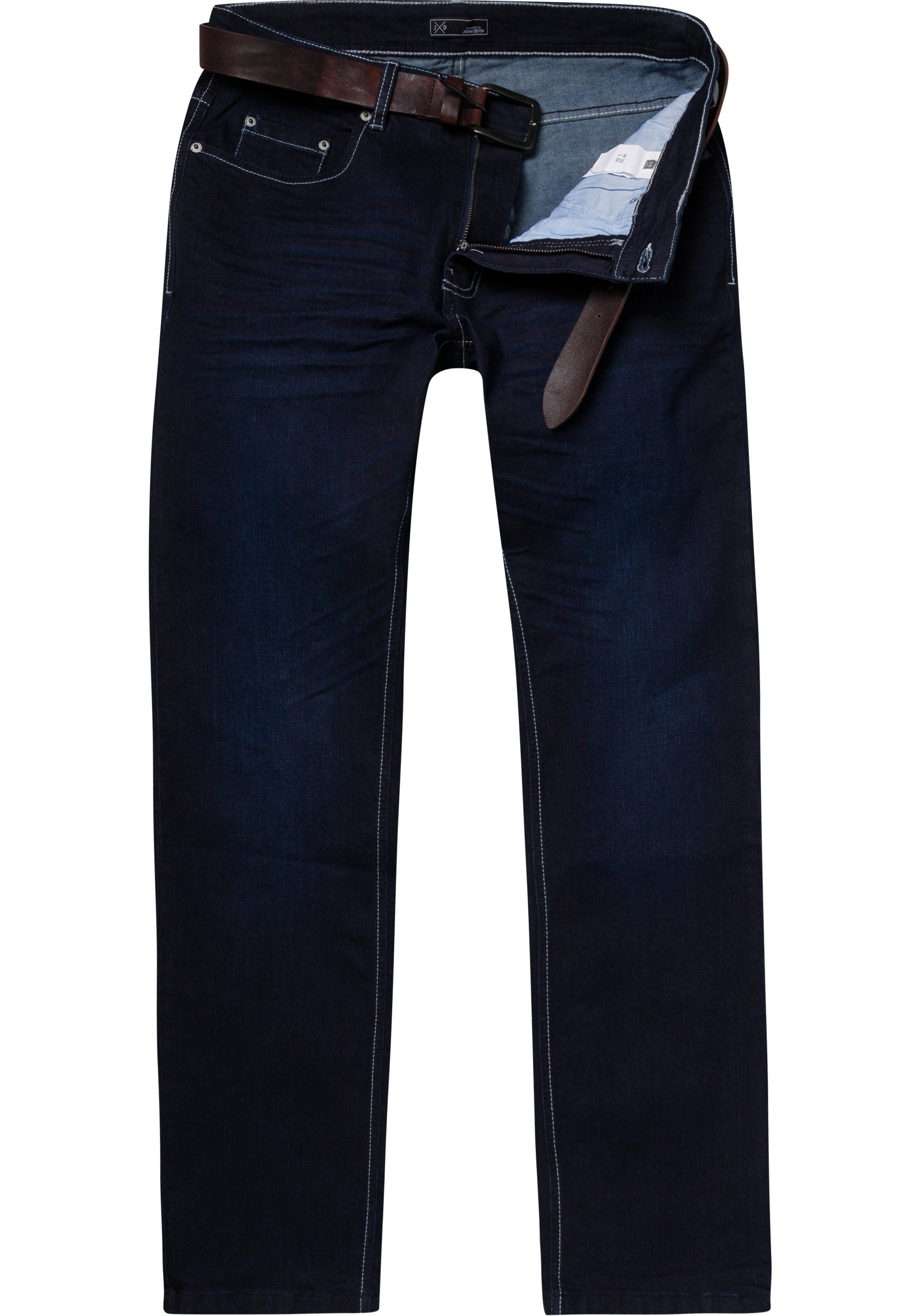 Straight-Jeans Devin John mit darkblue-used Stretch