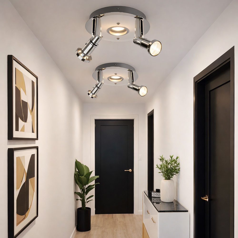 Briloner Leuchten LED Deckenleuchte, LED-Leuchtmittel fest verbaut, Warmweiß, Deckenleuchte Deckenrondell 3-flammig Metall Chrom
