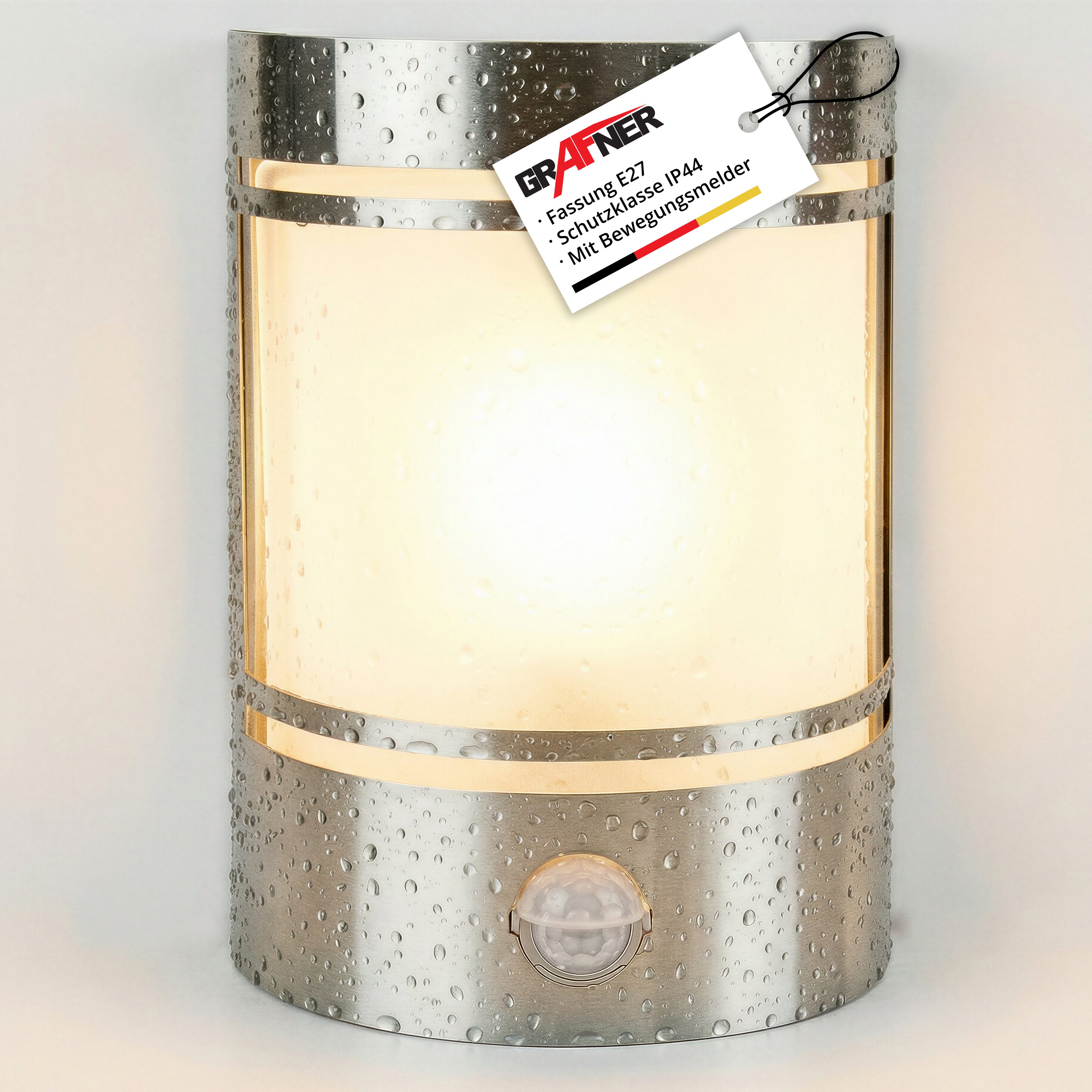 Grafner Außen-Wandleuchte Grafner® Edelstahl Wandlampe mit Bewegungsmelder für innen und außen, ohne Leuchtmittel, ohne Leuchtmittel, für Terrasse Balkon Hauswa – Bild 3 von 5