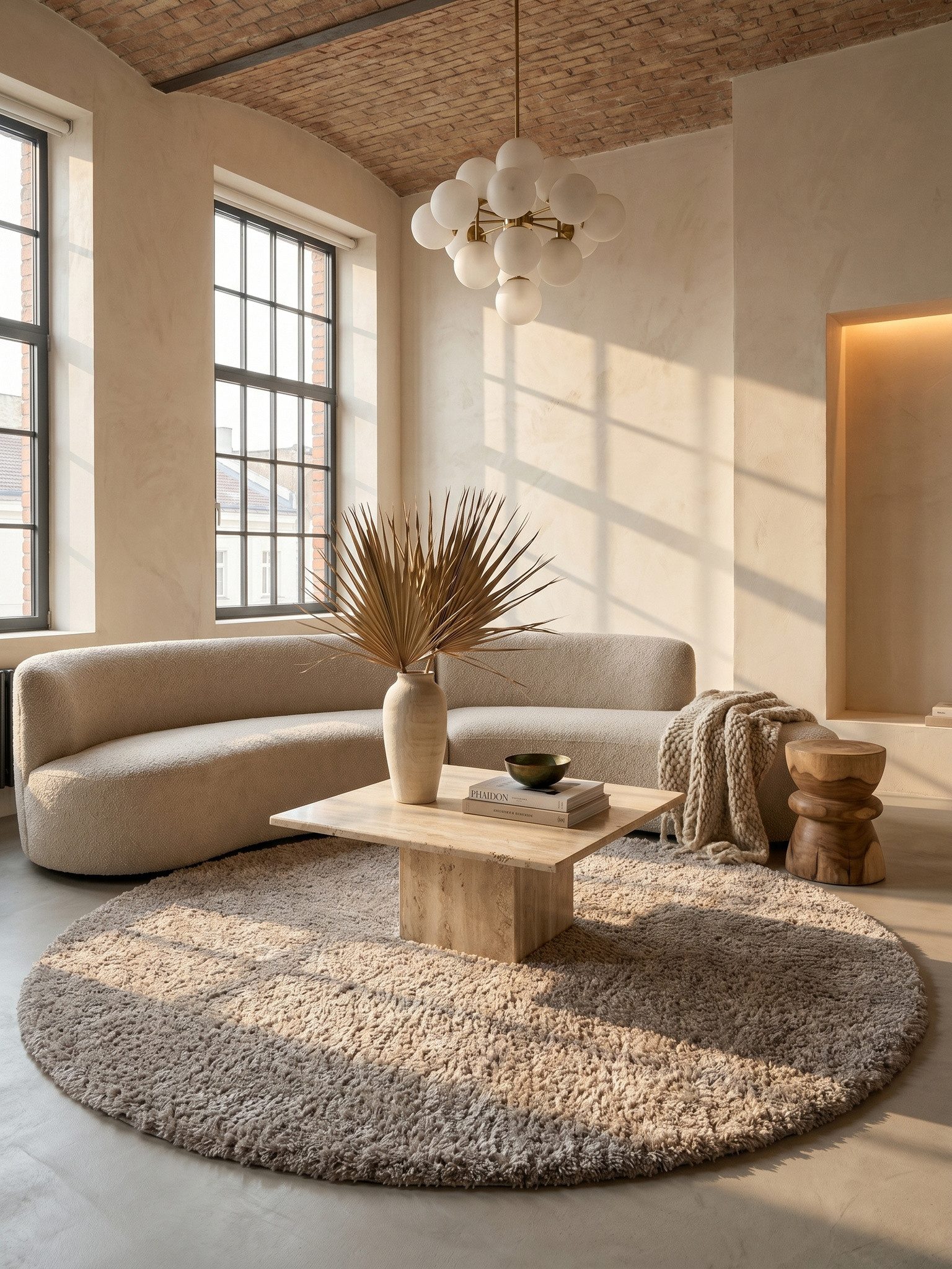 KADIMA DESIGN Teppich SALZACH Shaggy Langflor Wohnzimmer Schlafzimmer Waschbar Flauschig, Rund, Höhe: 52 mm, Beige, 80x80 cm, Wohnzimmerteppich Strapazierfähig Waschbar