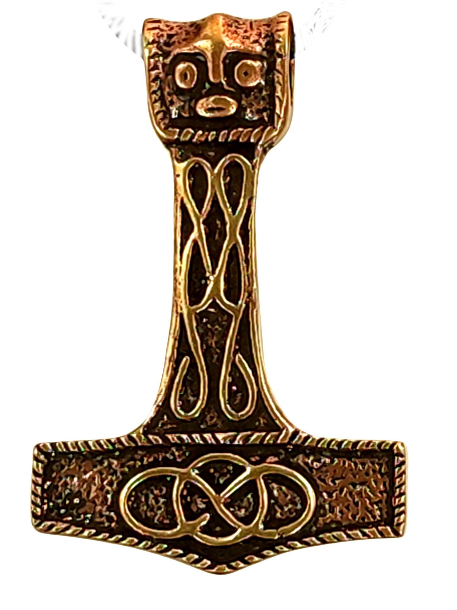 Thorhammer Anhänger Kettenanhänger großer Knoten Leather Thorshammer Thor 77A aus Kiss Hammer Bronze of Mjölnir