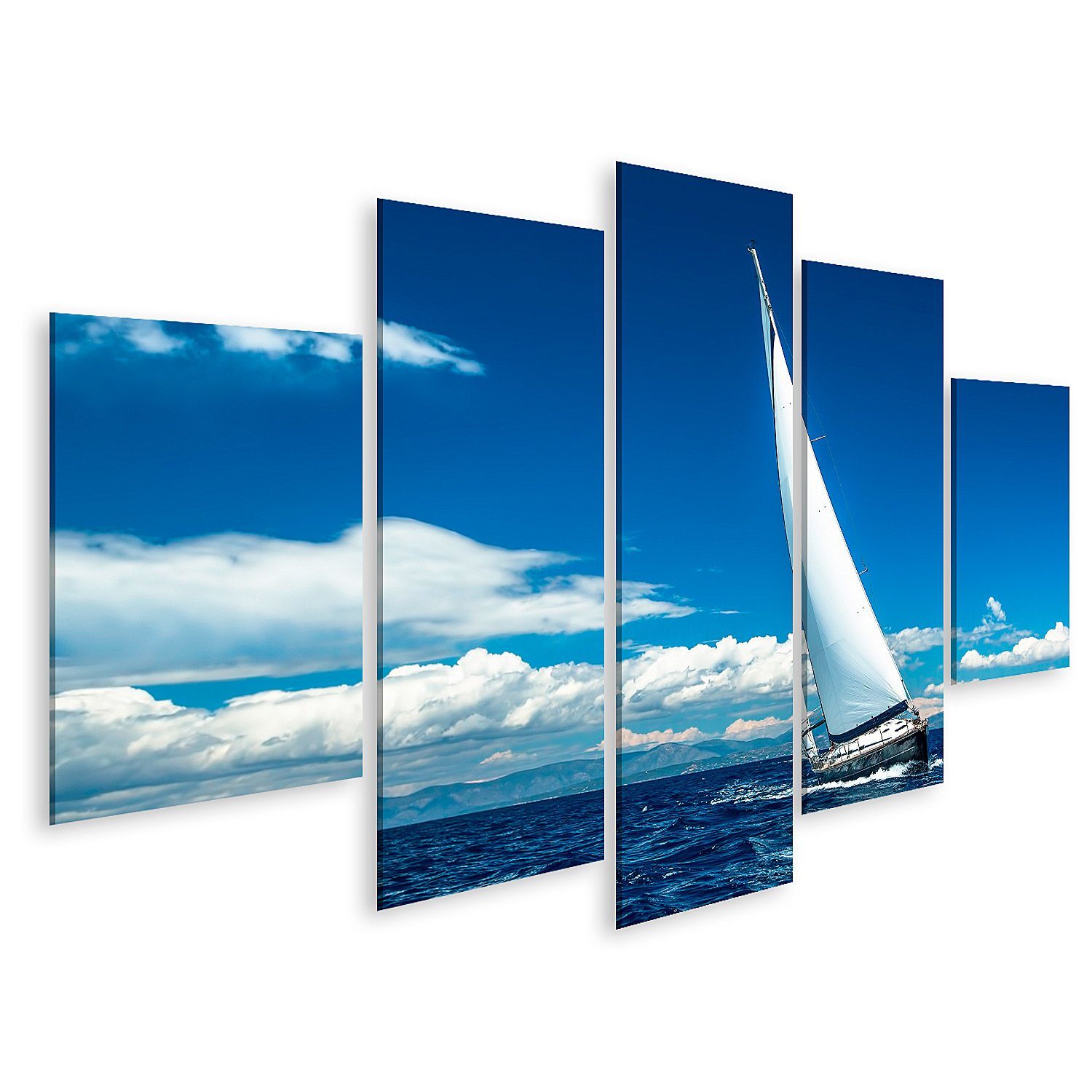 Leinwandbild Bild auf Leinwand Segelschiff Yachten mit weißen Segeln auf dem offene