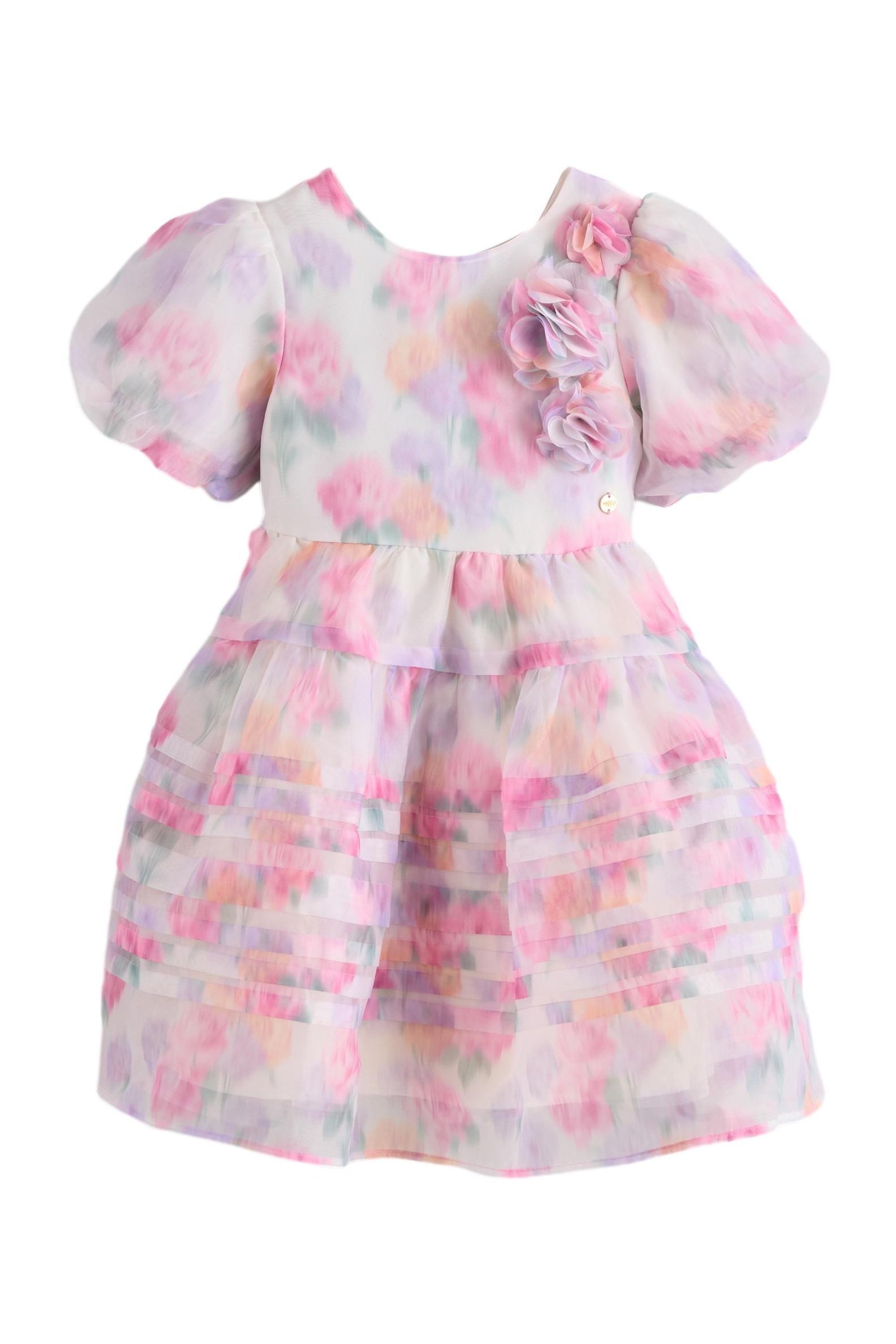 Volantkleid Laura Ashley Organza-Kleid mit Biesen und Blumen