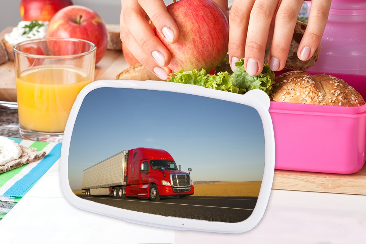 MuchoWow Lunchbox Rot gefärbter Lastkraftwagen, Kunststoff Erwachsene, Brotdose Snackbox, Kunststoff, Brotbox Mädchen, rosa Kinder, für (2-tlg)