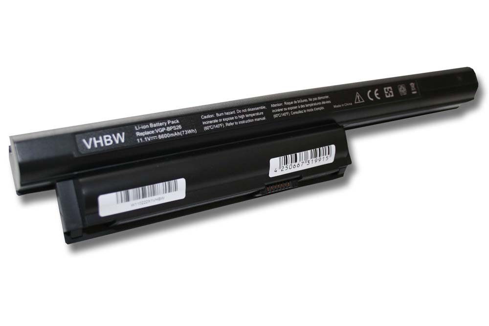 vhbw Akku passend für Sony Vaio SVE1711C5E, SVE1711F1EW, SVE1711G1E, Laptop-Akku Akku Li-Ion 6600 mAh (10,8 V, 1 St), Leistungsfähiger Austausch-Akku für Notebook, Wiederaufladbar, Jede
