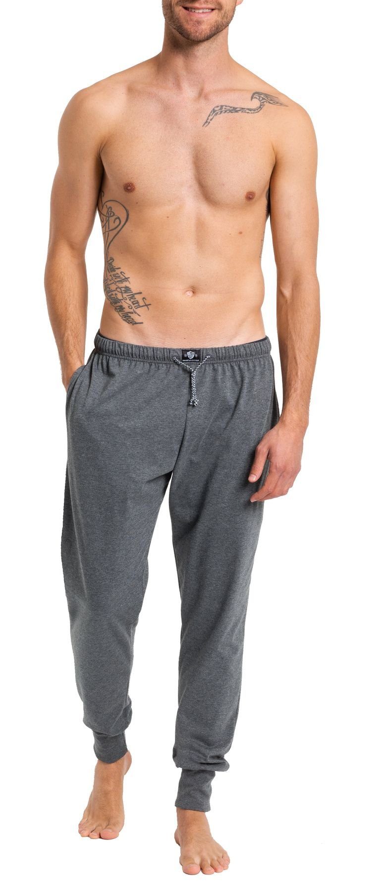 HAASIS Bodywear Passform, mit Bündchen 77116876-carbon hautsympatisch (1-tlg) Optimale Herren formbeständig, pflegeleicht, 1919 Pyjamahose Pyjamahose