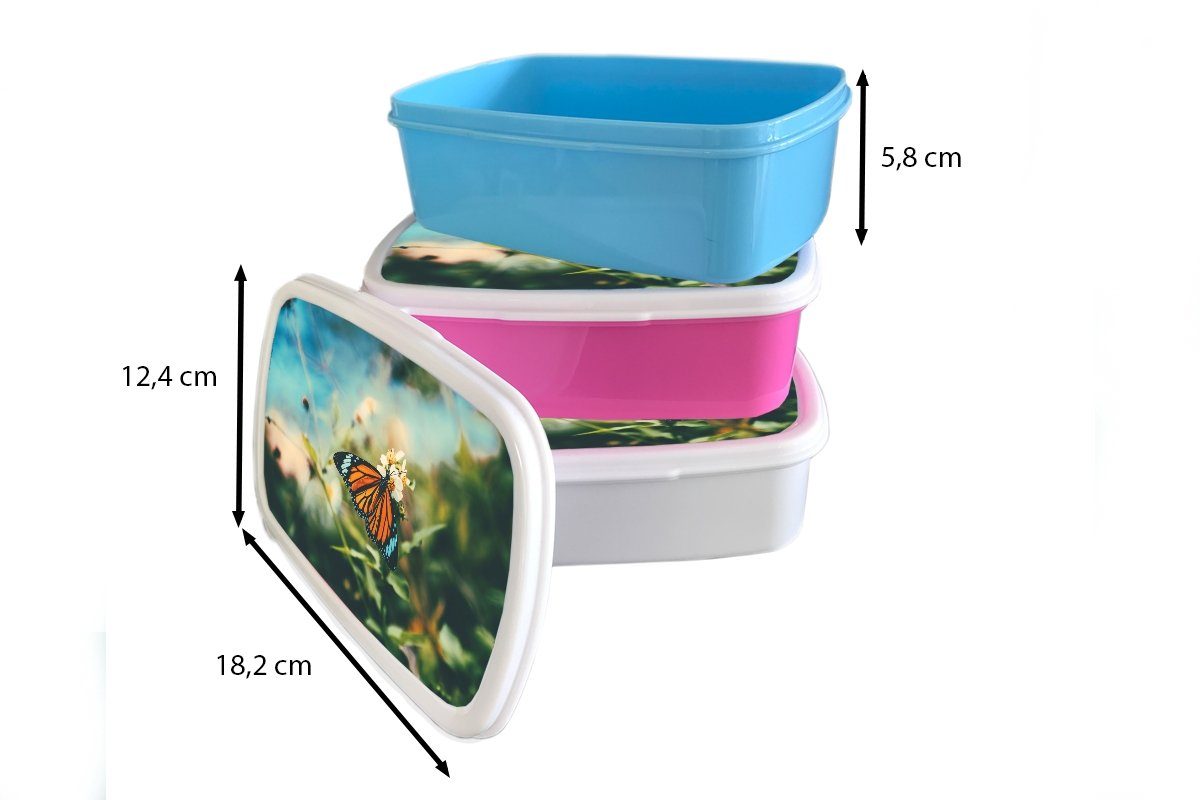 rosa MuchoWow - Kunststoff, für Lunchbox Brotbox Garten, Blumen Erwachsene, Snackbox, Kinder, Kunststoff (2-tlg), - Mädchen, Brotdose Schmetterling