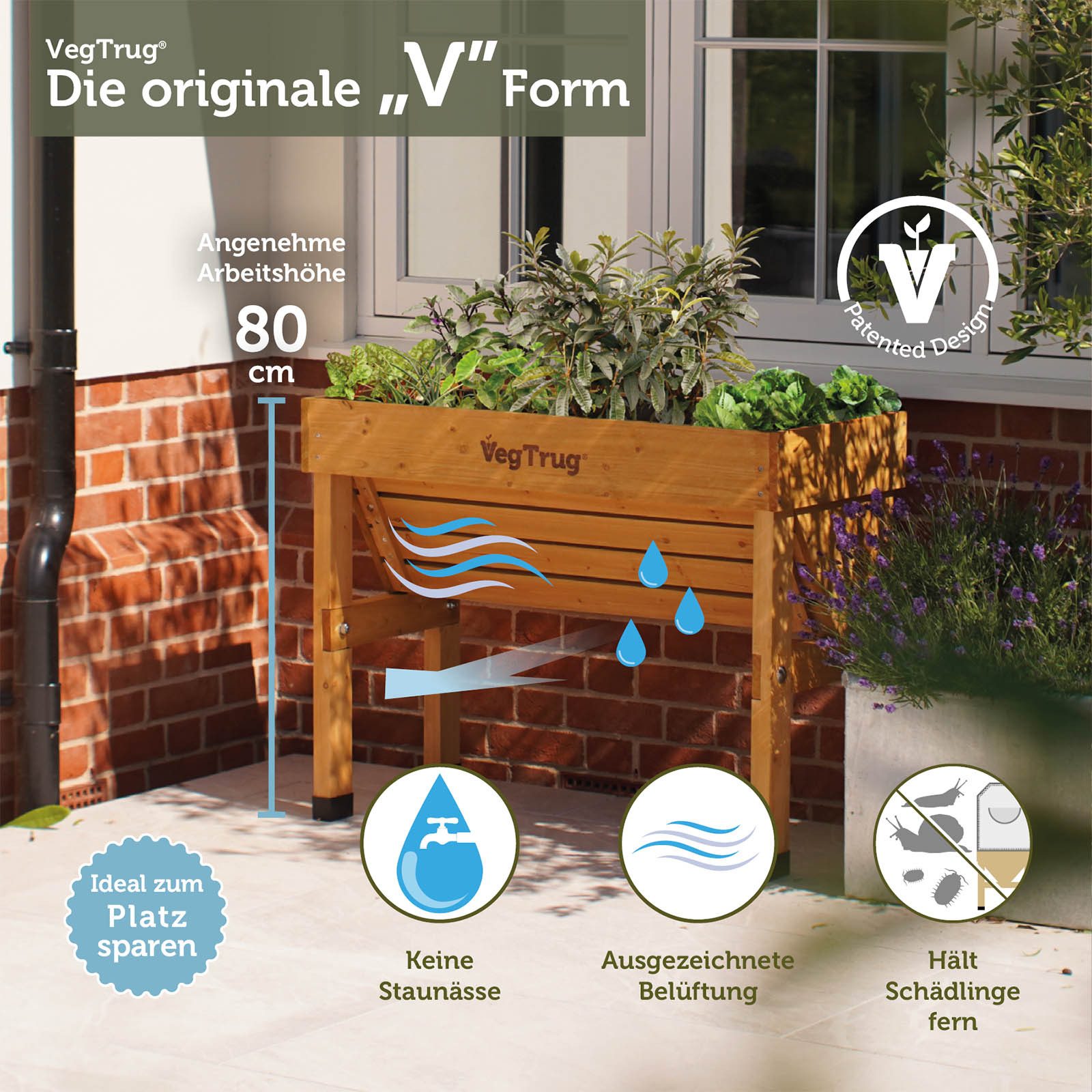 VegTrug Hochbeet VegTrug® Wall Hugger - platzsparende Form, professionelles Gärtnern auf Balkon und Terrasse - ergonomische Form