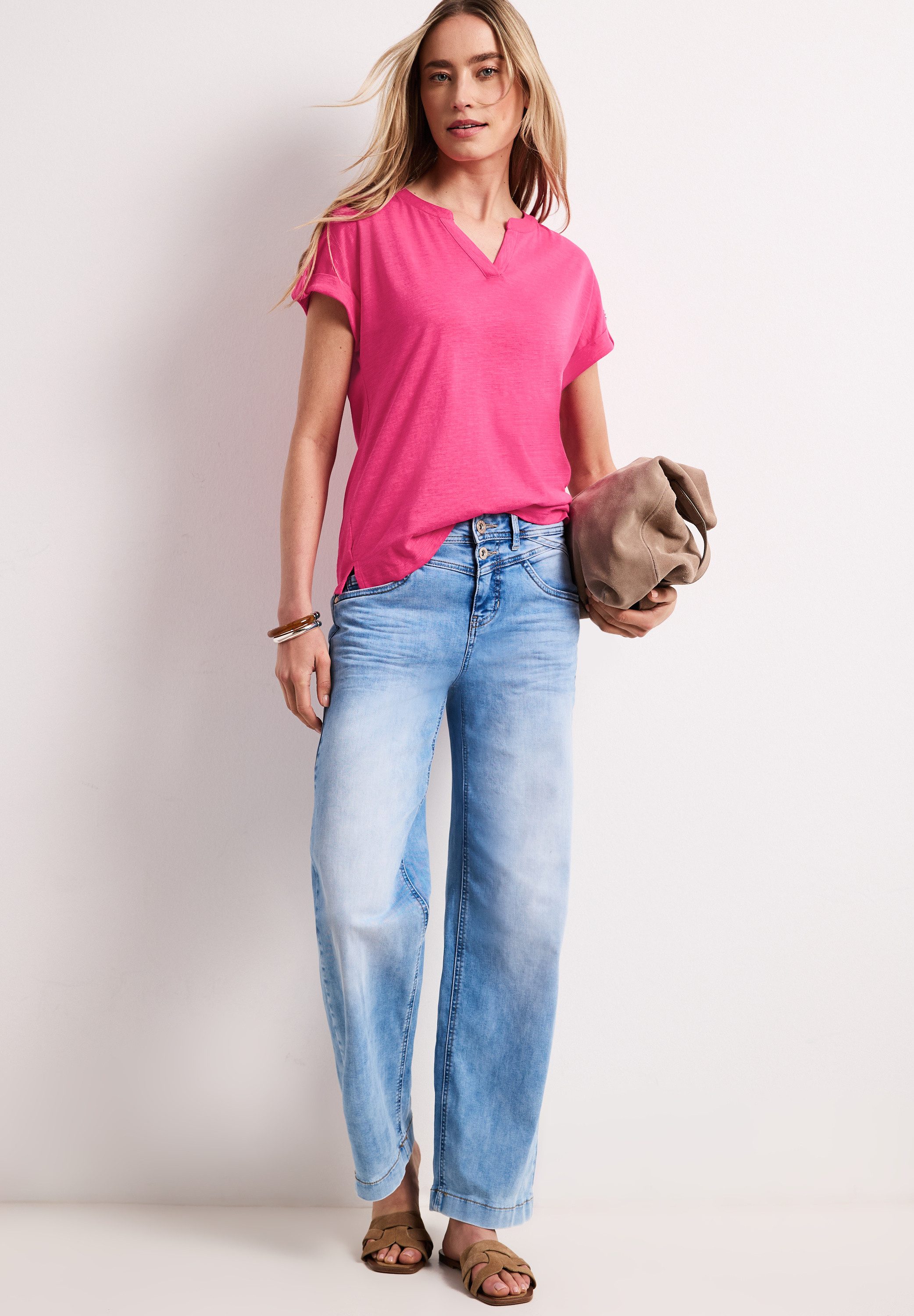 STREET ONE T-Shirt mit geschlitztem Rundhalsausschnitt – Bild 3 von 5