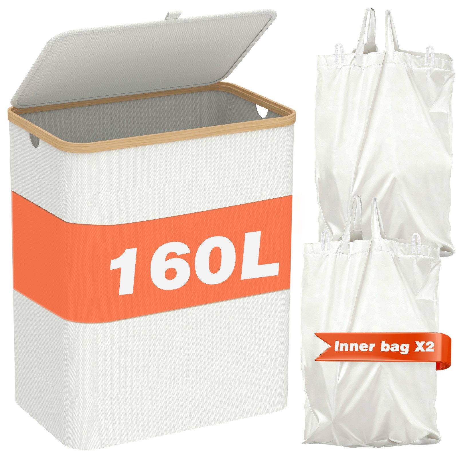 Lumkudos Wäschekorb 160L Wäschekorb mit Deckel, Abnehmbare Wäschesack, Groß günstig online kaufen