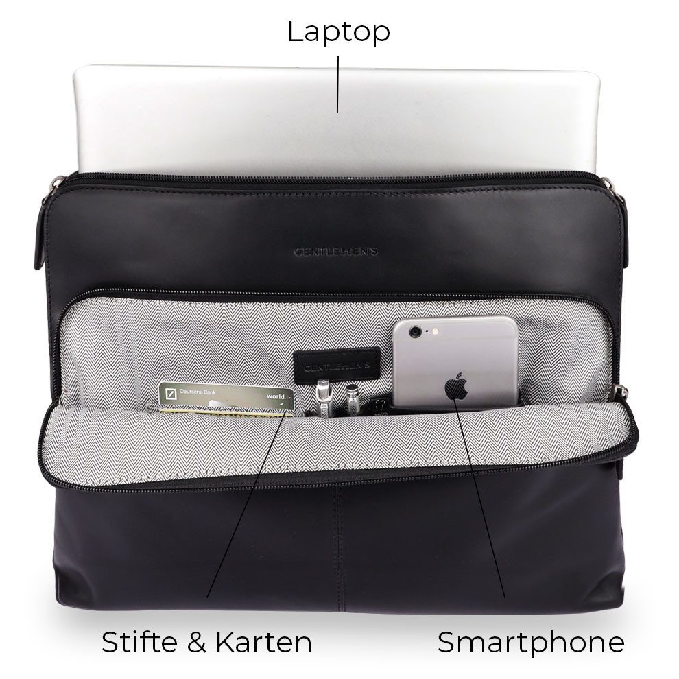 Gentlemen's Laptop-Hülle Laptopsleeve - Echtleder Laptophülle, 5 Fächer für Ladekabel, Tracker 14-16 Zoll, Für 14 und 16 Zoll