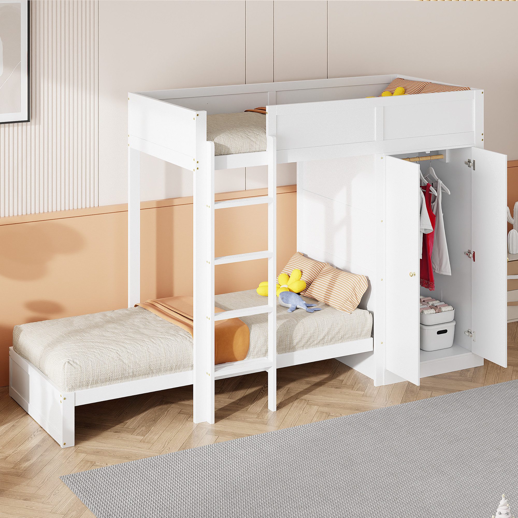 STILVORA Etagenbett 90×200 Jugendbett mit Schrank günstig online kaufen