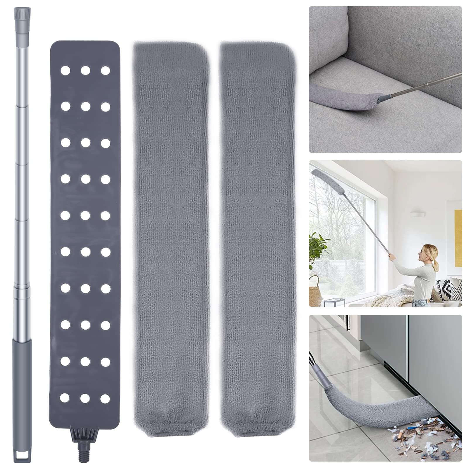 FOUORTUNATE-BEE Staubwedel Teleskop Staubwedel für Fugen – Langgriff mit 2 Tüchern, Ausziehbare Staubbürste für Sofa, Bett, Möbel & Geräte