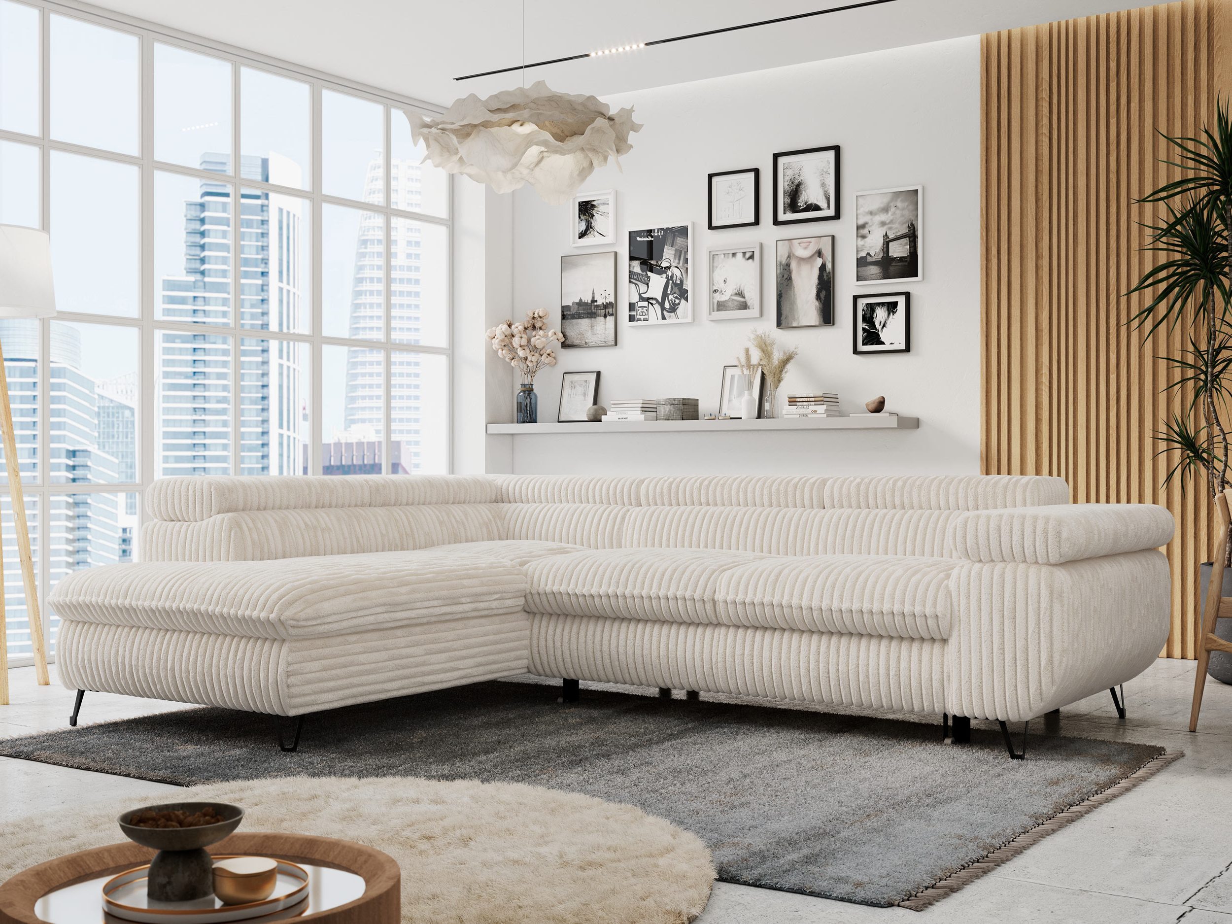 MKS MÖBEL Ecksofa PETER L, Set, Ecksofa L-form, HR35-Schaum, Wellenfederkern, Bettfunktion, Einstellbare Kopfstützen, Bettkasten