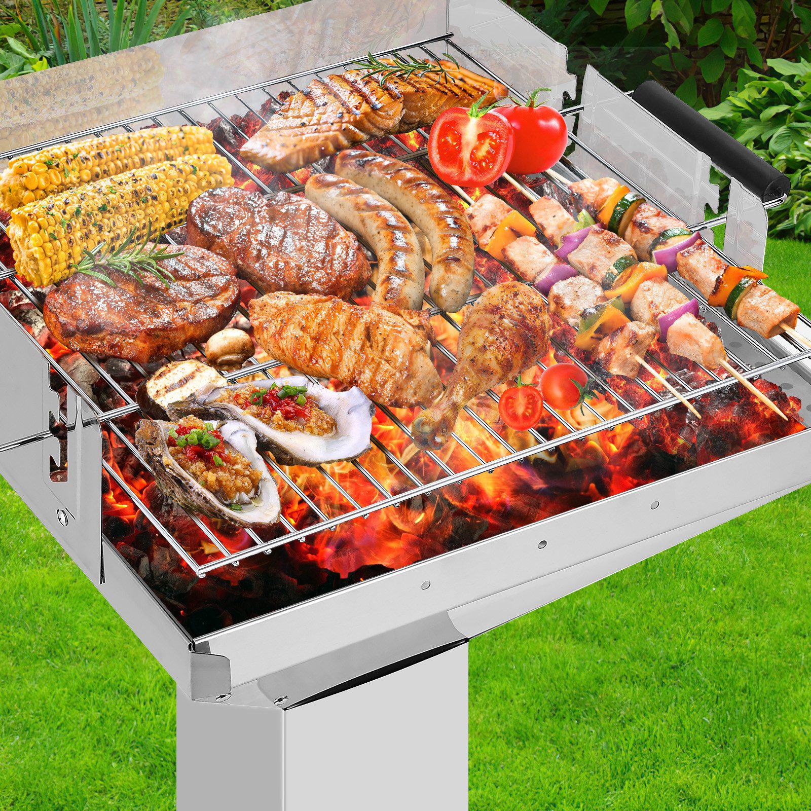 TLGREEN Standgrill Edelstahl, Holzkohle Trichtergrill, Portable Campinggrill, Holzkohlegrill, 3-fach höhenverstellbarem, Lüftungsregler