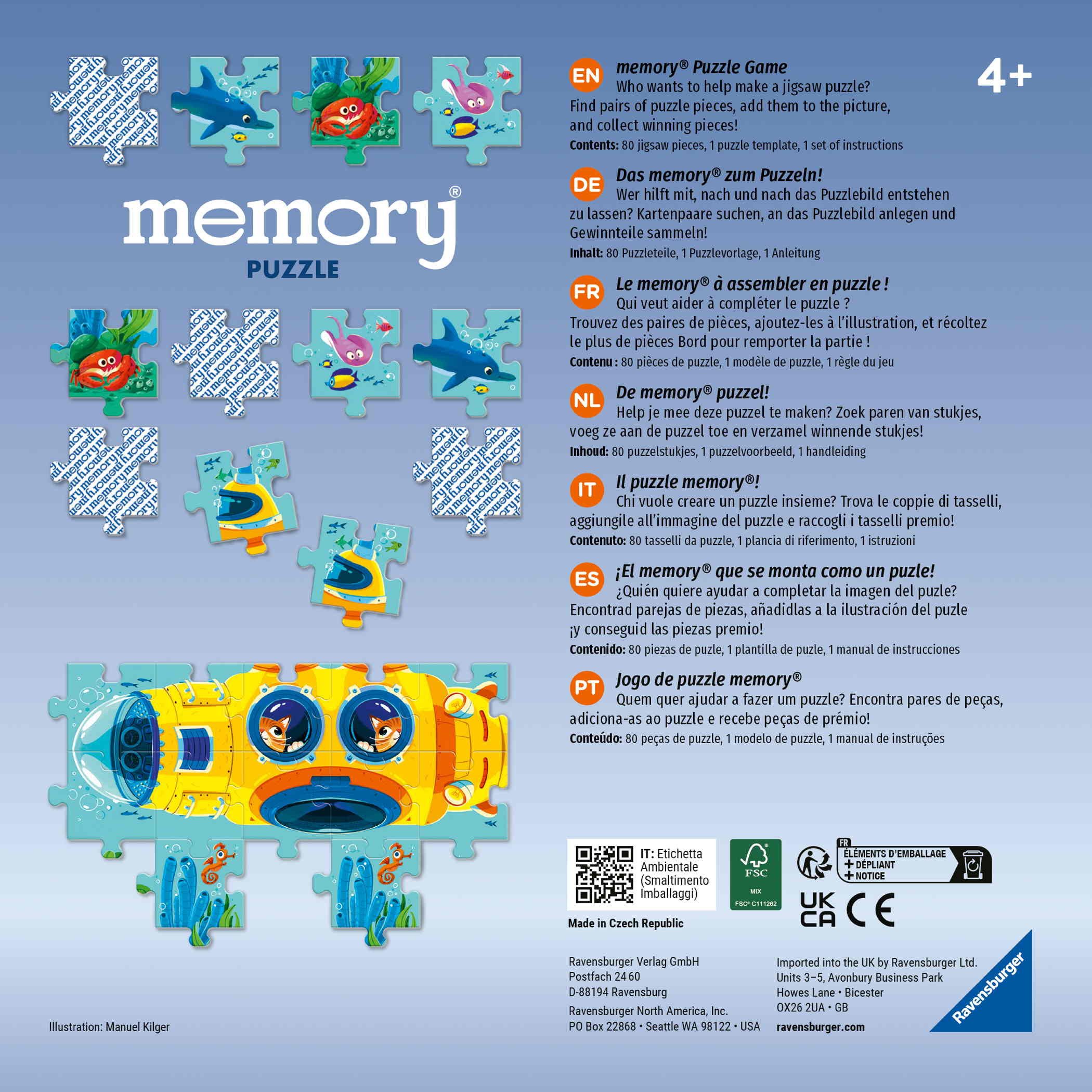 Ravensburger Puzzle 80 Karten Kartenlegespiel memory Puzzle Unterwasserwelt 22461, Puzzleteile