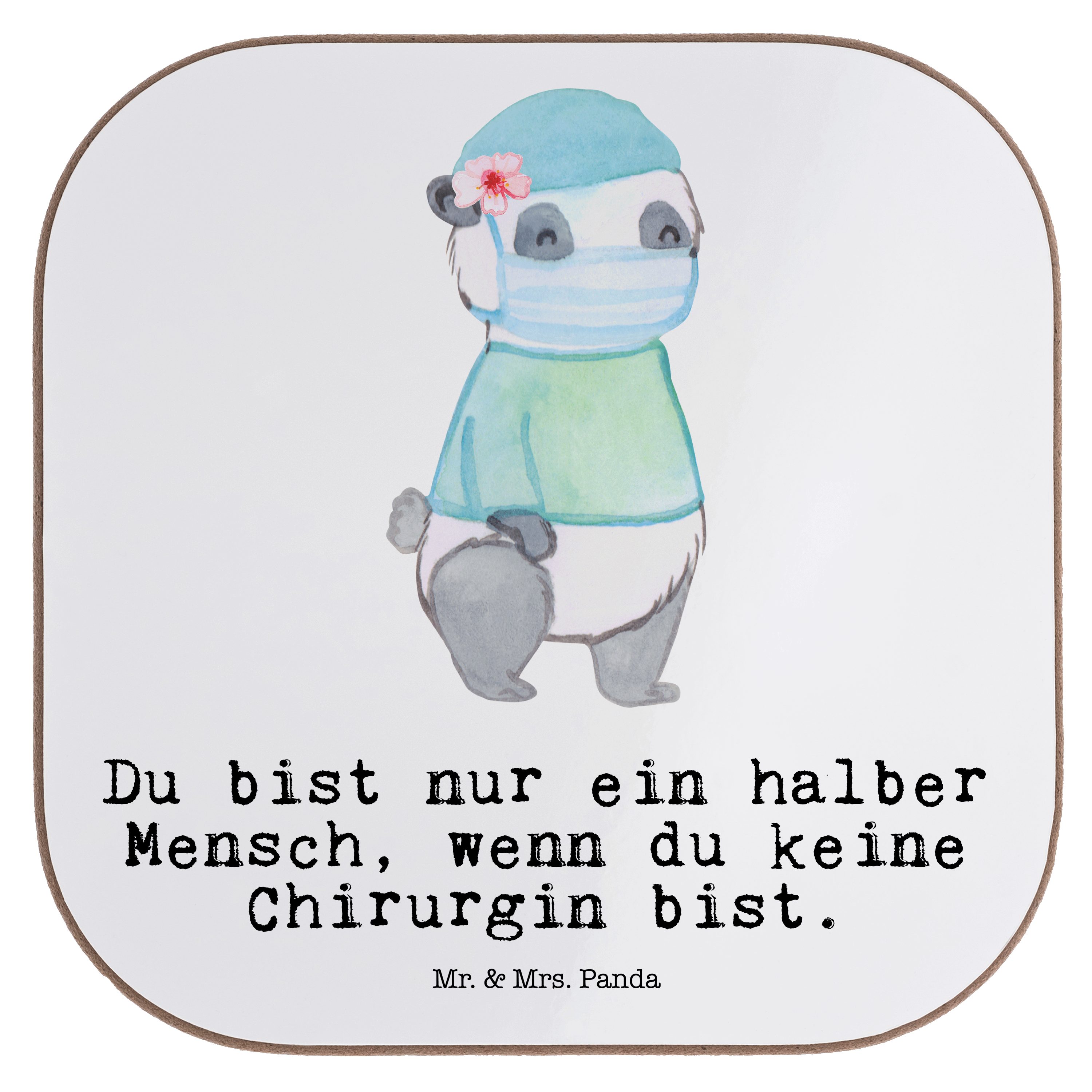 Mr. & Mrs. Panda Getränkeuntersetzer Chirurgin mit Herz - Weiß - Geschenk, Abschied, Untersetzer Gläser, J, 1-tlg.
