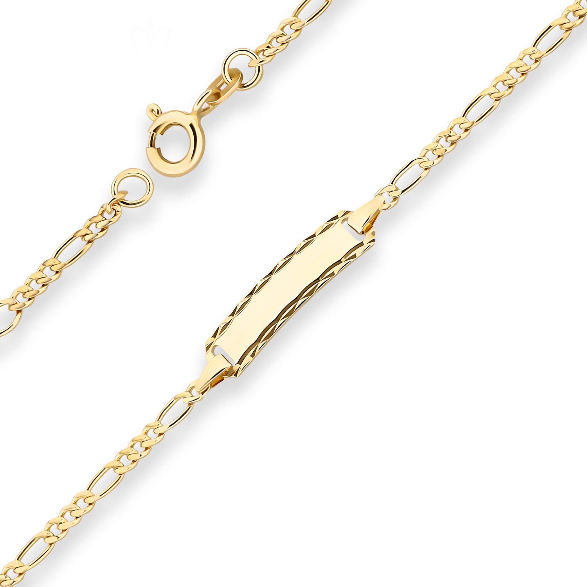 Schmuck Krone Goldarmband Id-Armband Figarokette diamantiert Schildband 333 Gelbgold 14cm, Gold 333