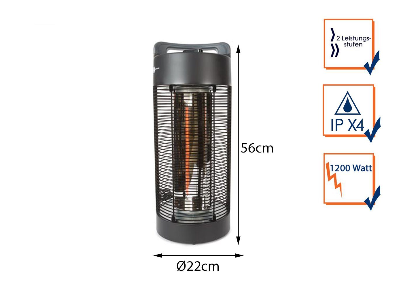 PEREL Terrassenstrahler, 1200 W, Infrarot Terrassen-heizstrahler, Außen Wär günstig online kaufen
