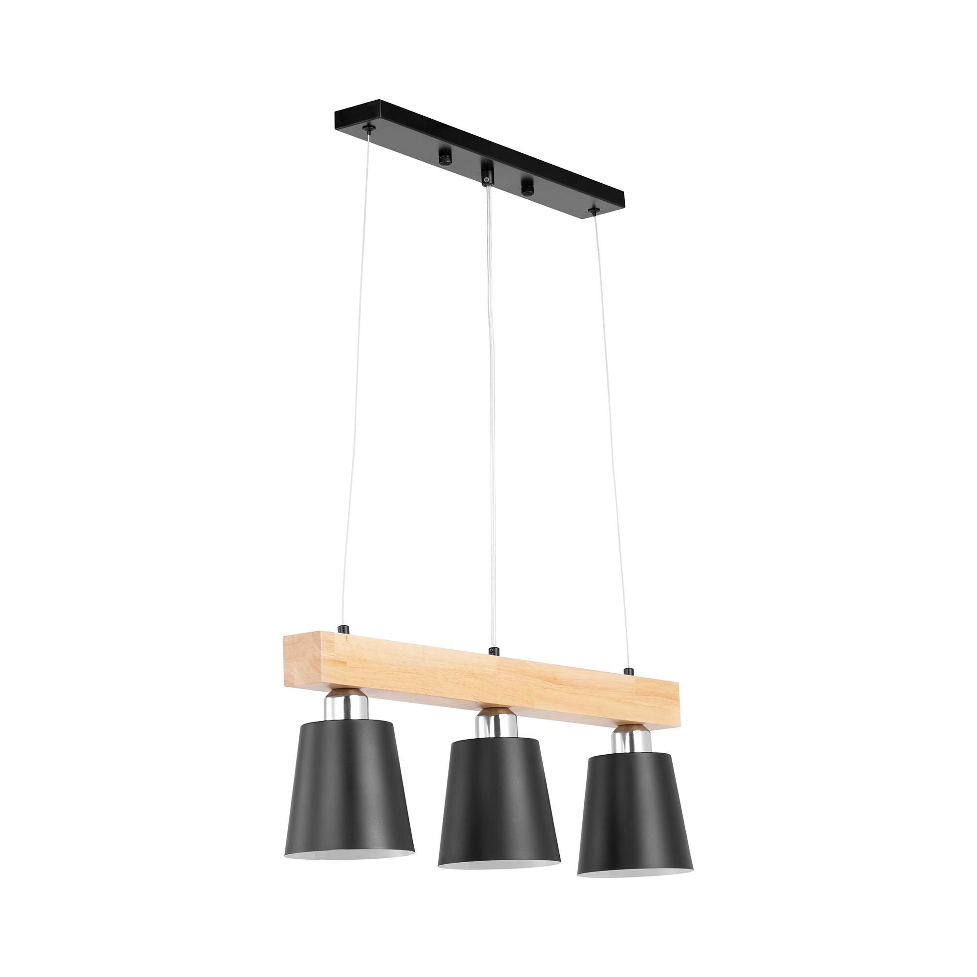 Uniprodo Pendelleuchte Hängelampe 3 Schirme Holzbalken 40 W Pendellampe Deckenlampe E27