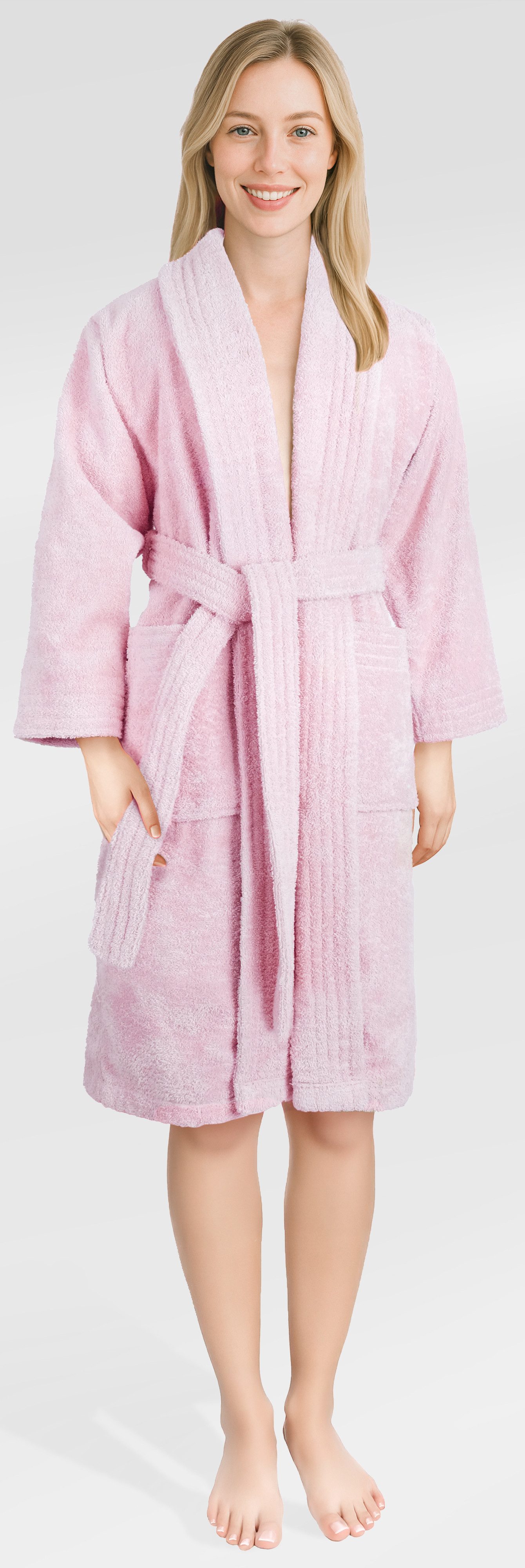 HAMMETEX Damenbademantel Ren, 100% Baumwolle, Langform, Baumwolle, Schalkragen, Gürtel, 380 g/m² Frottee Bademantel mit Taschen – Saugfähig & Weich