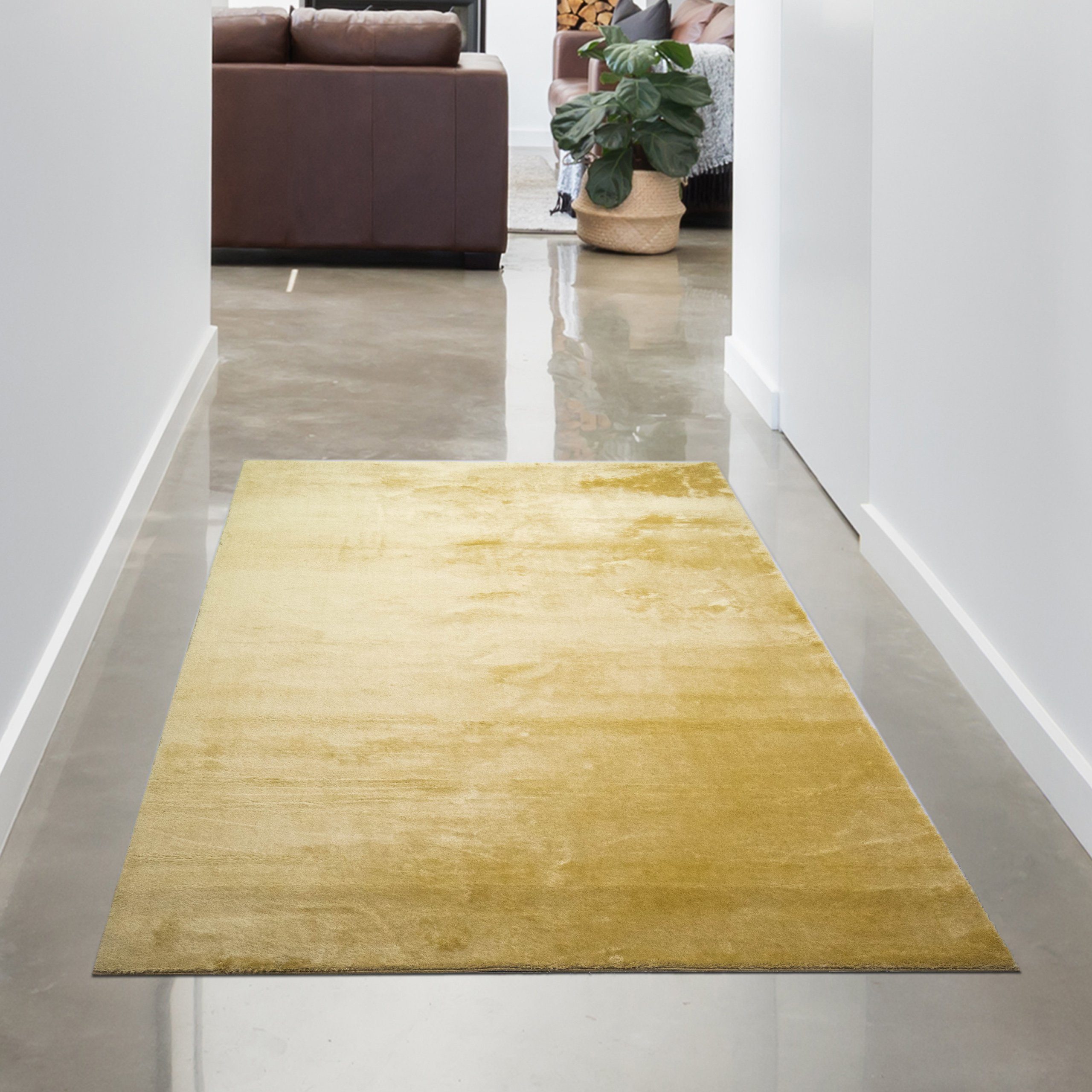 Teppich Wohnzimmer & Flokati Shaggy Teppich weicher rechteckig, Carpetia, Lang- Höhe: Gold, mm 18 Hochflor 