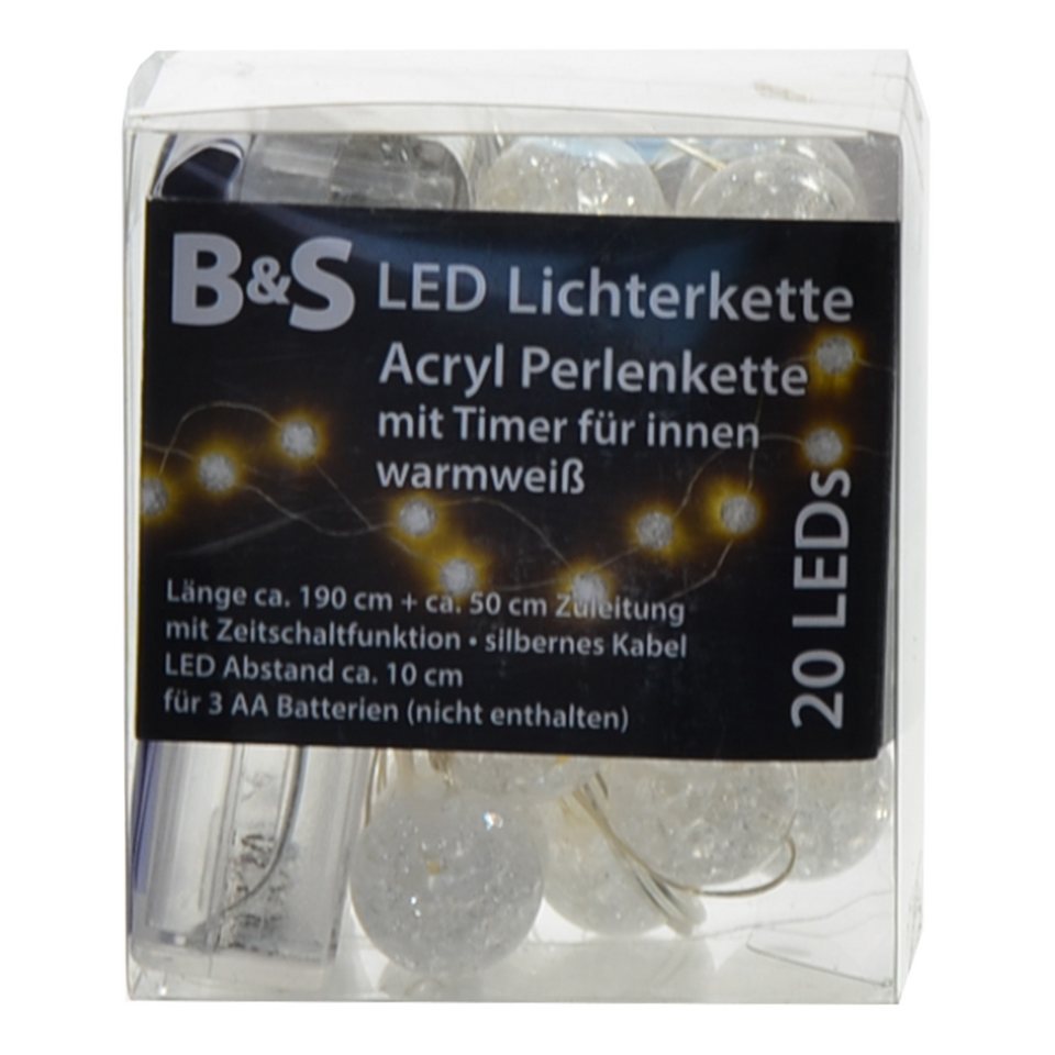 B&S LED-Lichterkette LED Batterie Acryl Perlen Lichterkette 20 LEDs  warmweiß Innenbereich