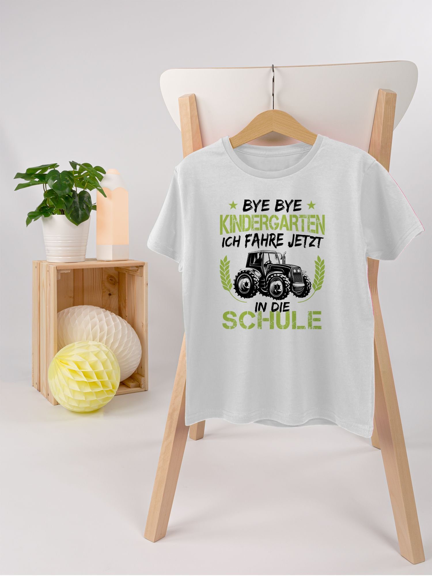 Bye Schule Weiß Grü Traktor 3 jetzt in Geschenke ich T-Shirt Shirtracer die Bye Schulanfang Einschulung Schwarz Kindergarten fahre Junge