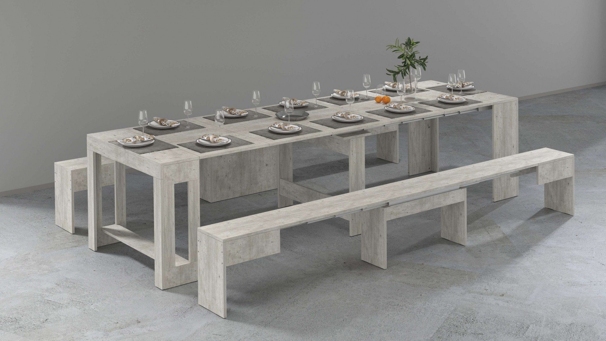 Home affaire Sitzgruppe Praktika, (Spar-Set, 2-tlg., Set beinhaltet 2 Bänke), Je Bank ausziehbar bis 290 cm