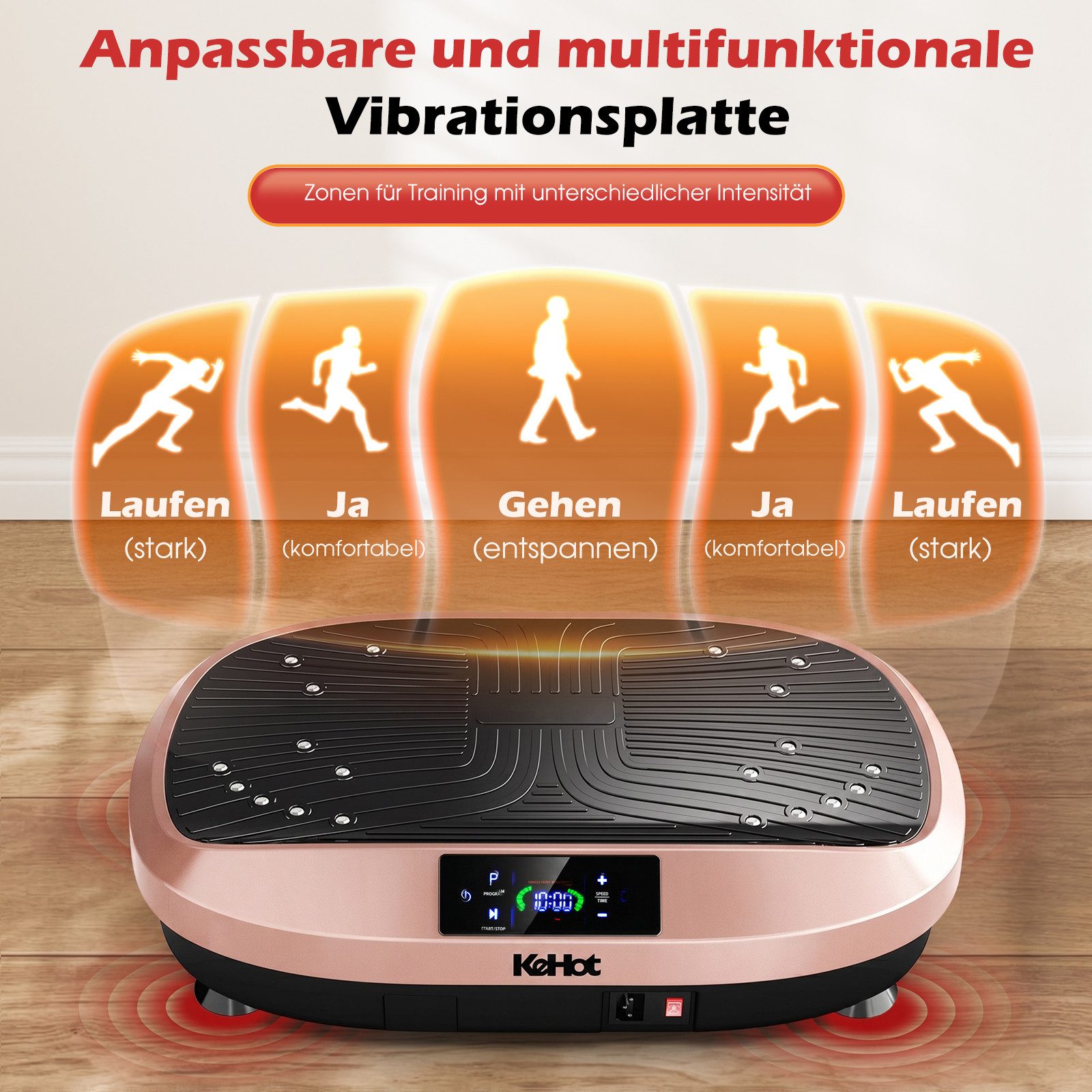 WILGOON Vibrationsplatte 3D Vibrationsplatte mit 120 Stufen,Spannseil & Fernbedienung, 200 W, 120 Intensitätsstufen, 6 Programme, Magnetfeldmassage,Ganzkörpertraining für Zuhause