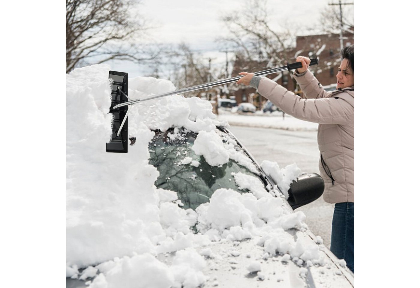 Thumbnail - COSTWAY Schneeschieber Schneeschaufel, 63,00 cm Arbeitsbreite, 148-608 cm, Alu