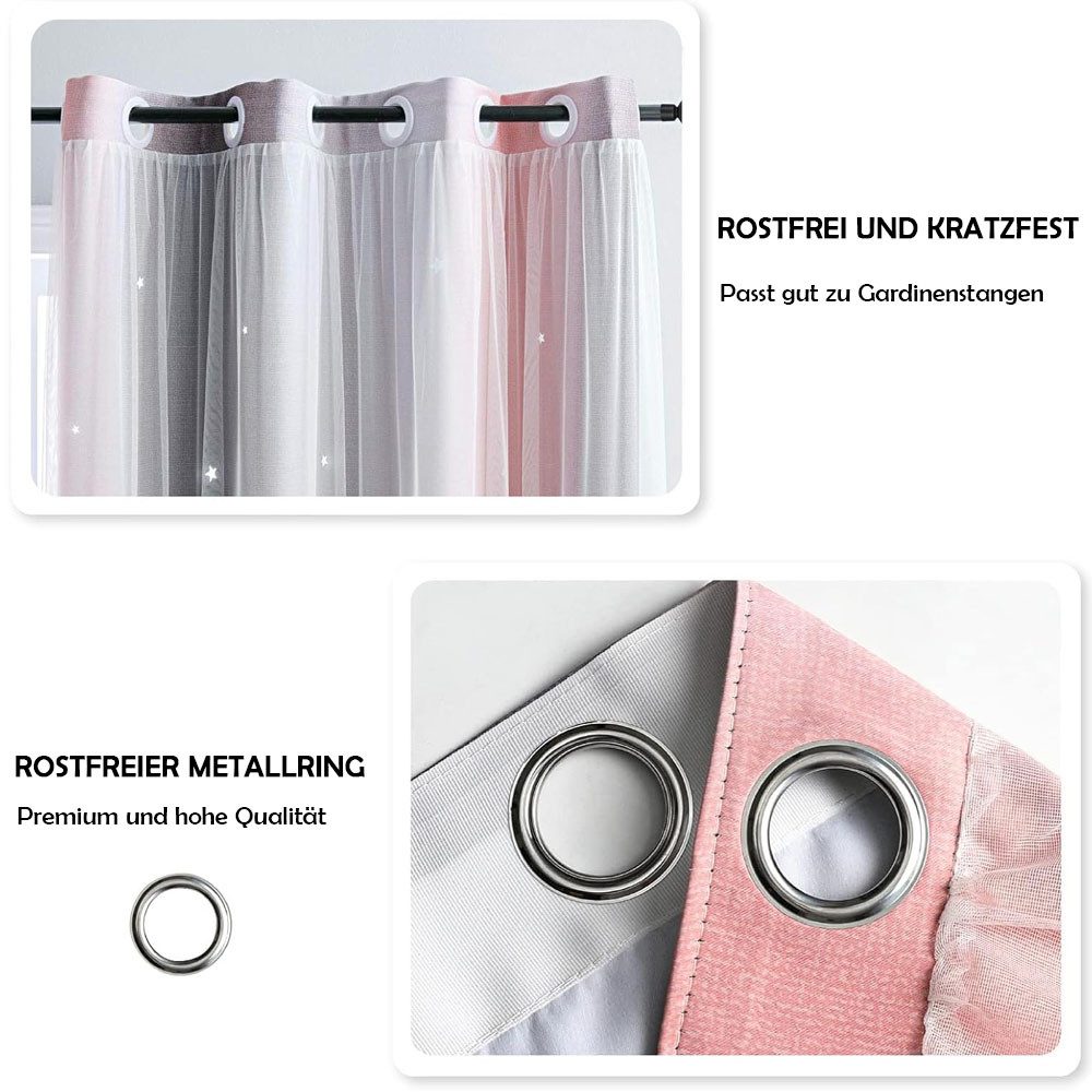TUWENA Verdunkelungsvorhang Verdunkelungsvorhänge, Glänzend Sterne Vorhänge Farbverlauf 2er Set, Sterne Pattern Mix Weiß Voile Vorhänge mit Ösen Schlafzimmer Gardinen