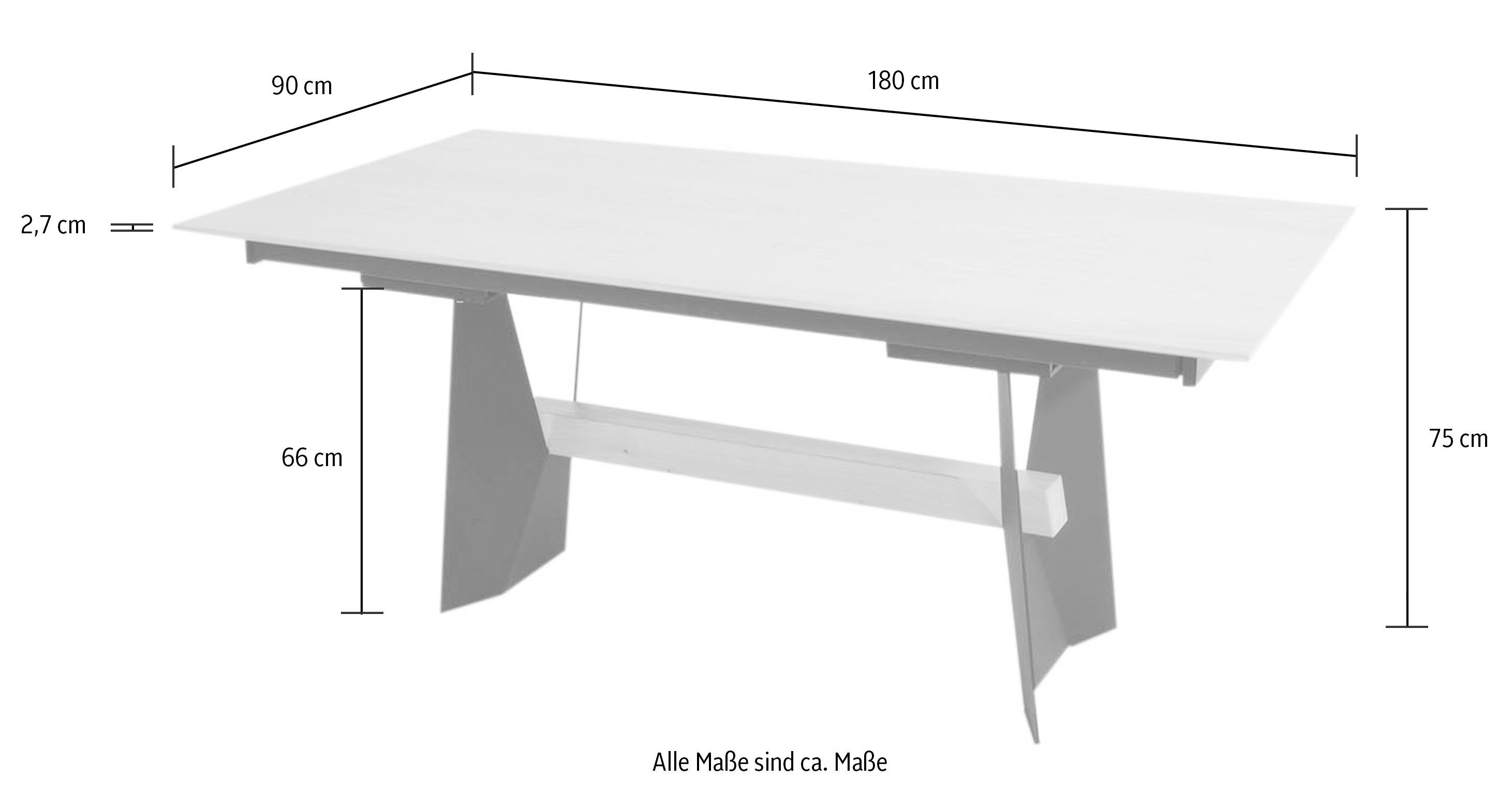 bianco Massivholzbalken, Esstisch, aus Komfort fix, & 2 in Metall Wildeiche bianco Tisch Struktur/Wildeiche K+W mit | Gestell Schwarz Wohnen Breiten